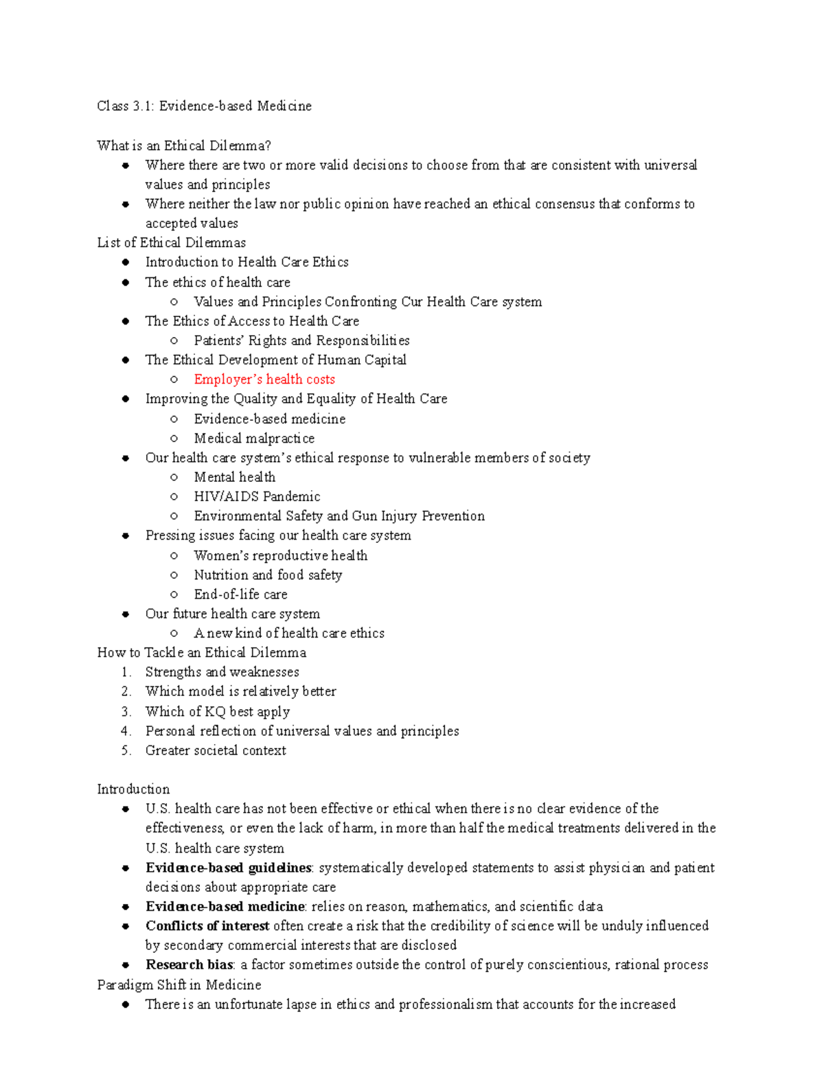 Ethics Test 3 Study Guide - Class 3: Evidence-based Medicine What Is An ...