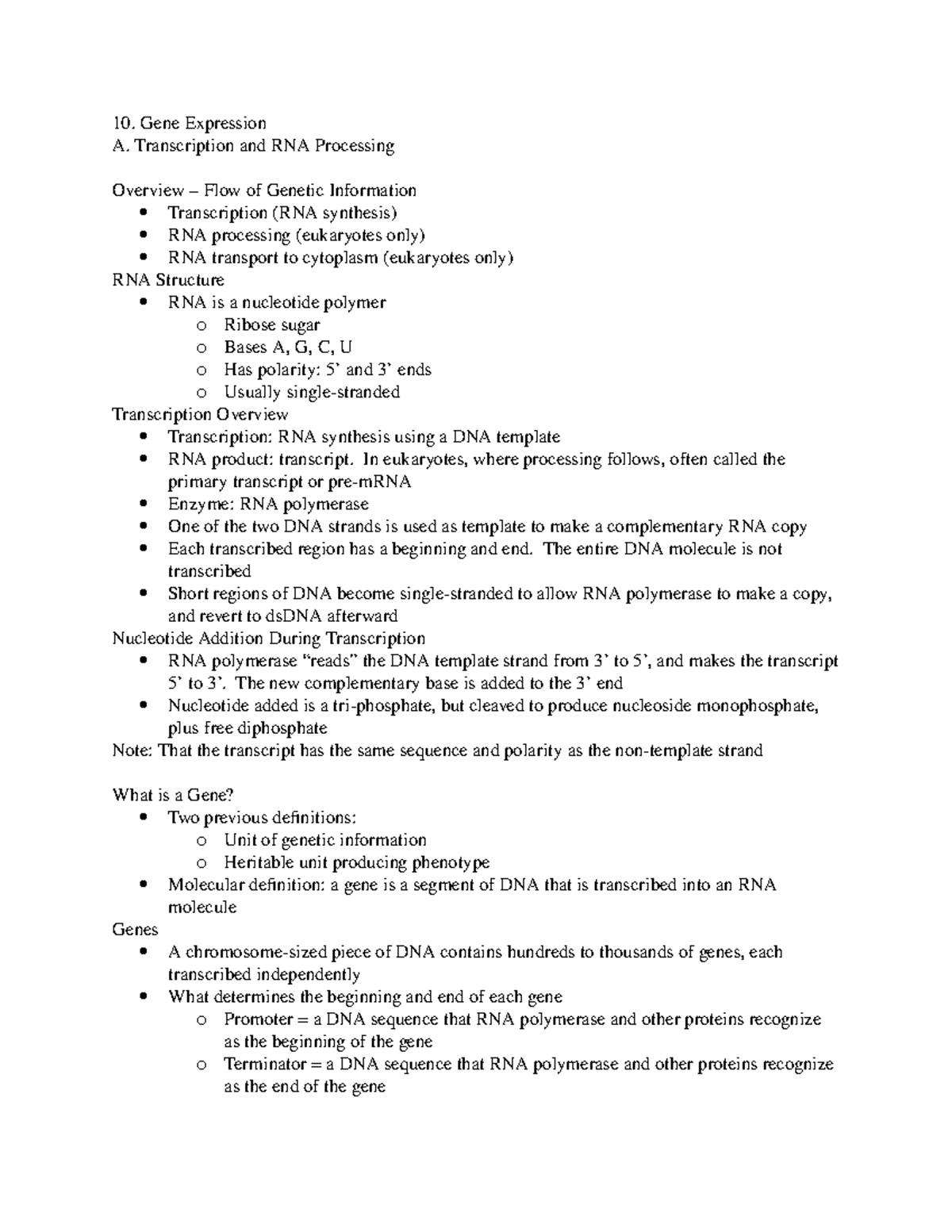 10 - Stephenson - 10. Gene Expression A. Transcription and RNA ...