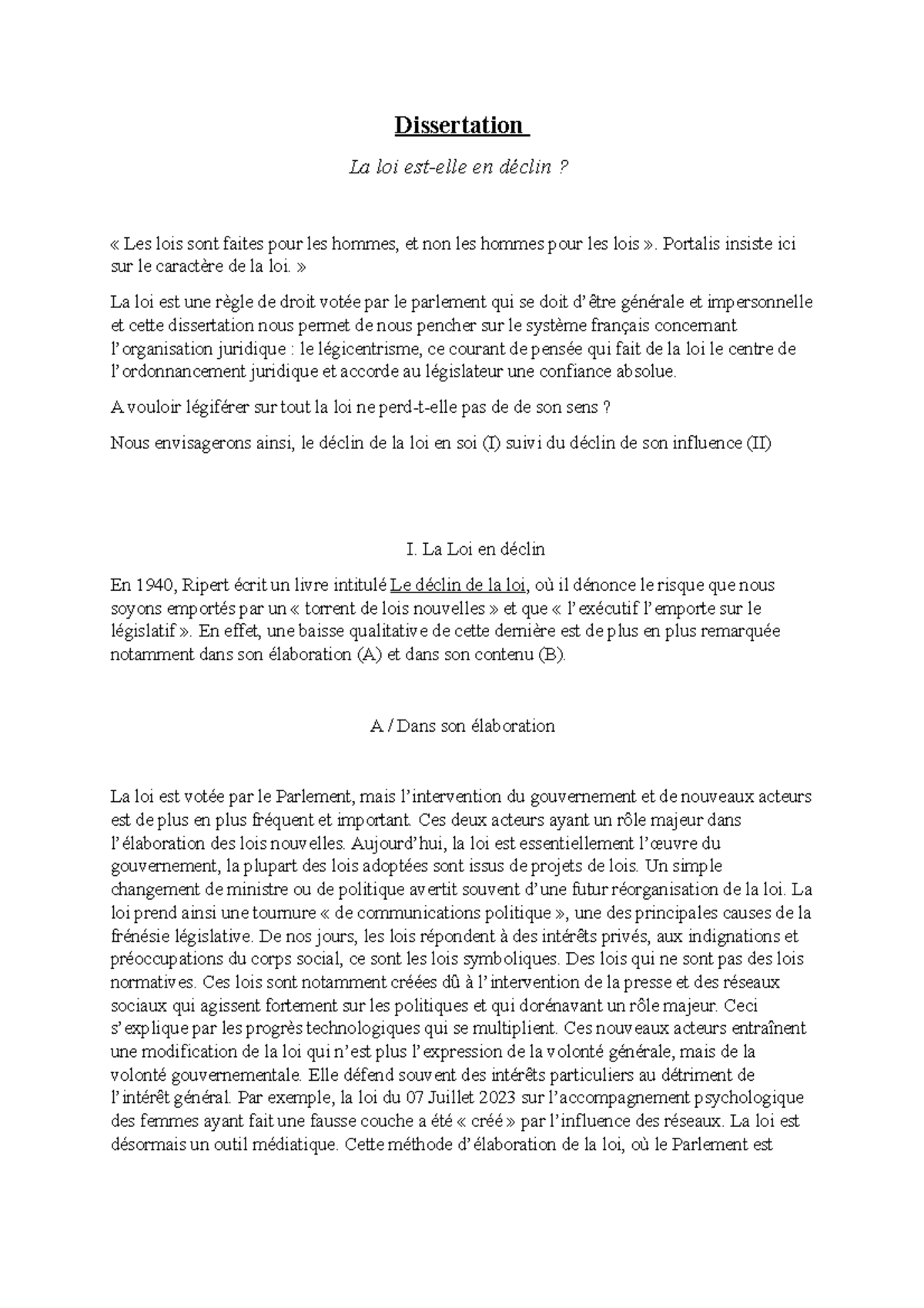 dissertation juridique la force obligatoire de la loi