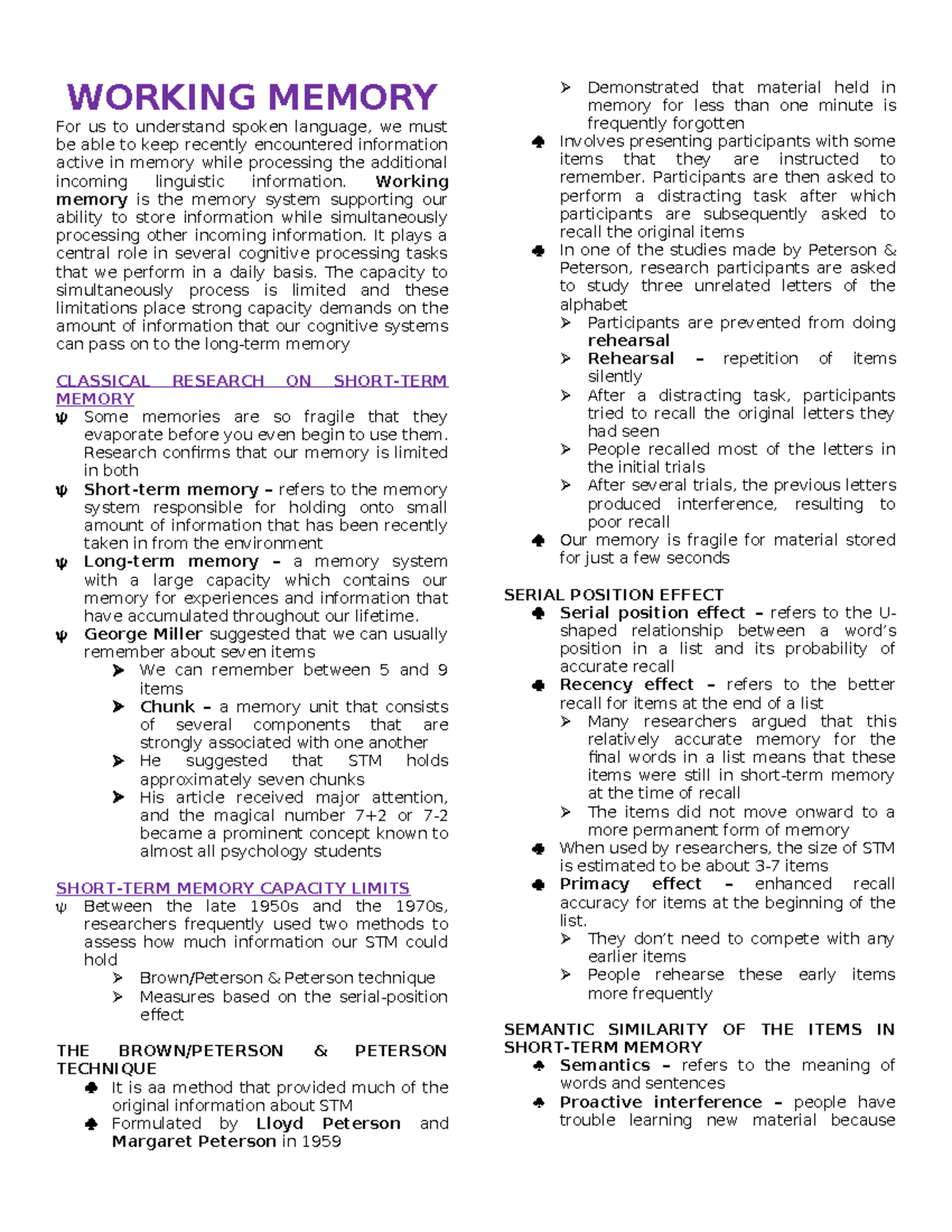 Cognitive Psychology CH4 Working memory - WORKING MEMORY For us to ...