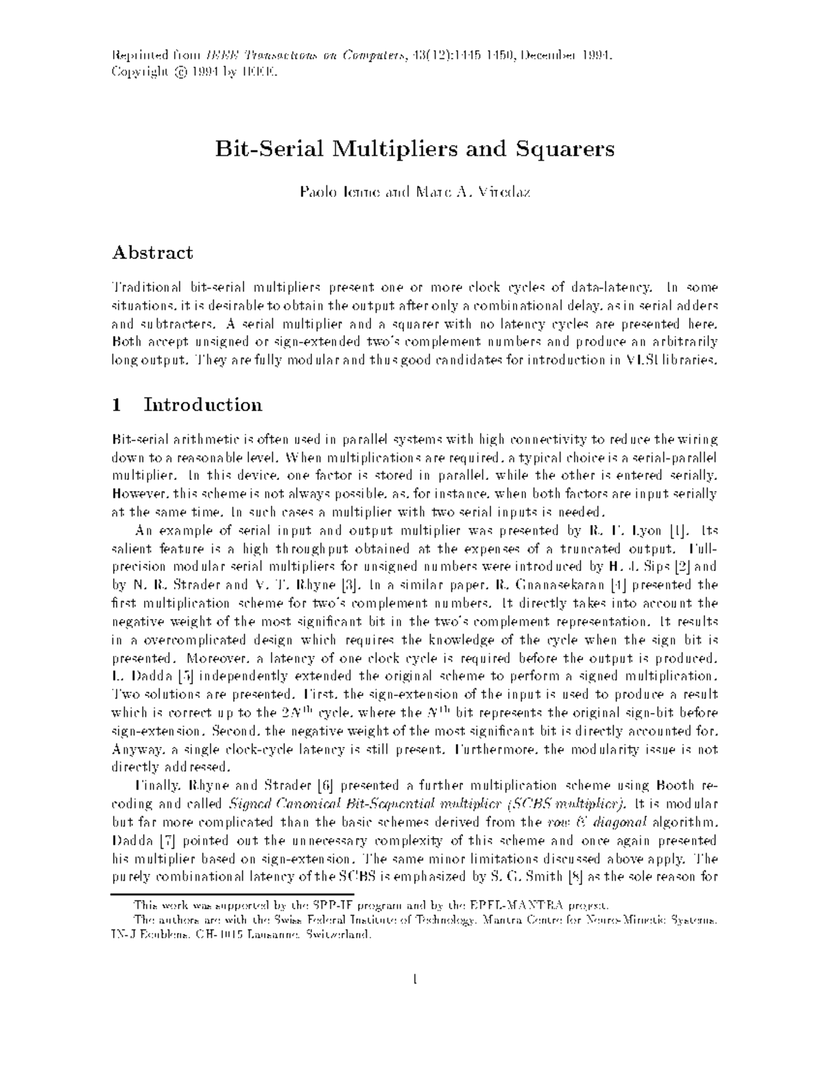 Serial bit multiplier - Bit-Serial Multipliers and Squarers Paolo Ienne ...
