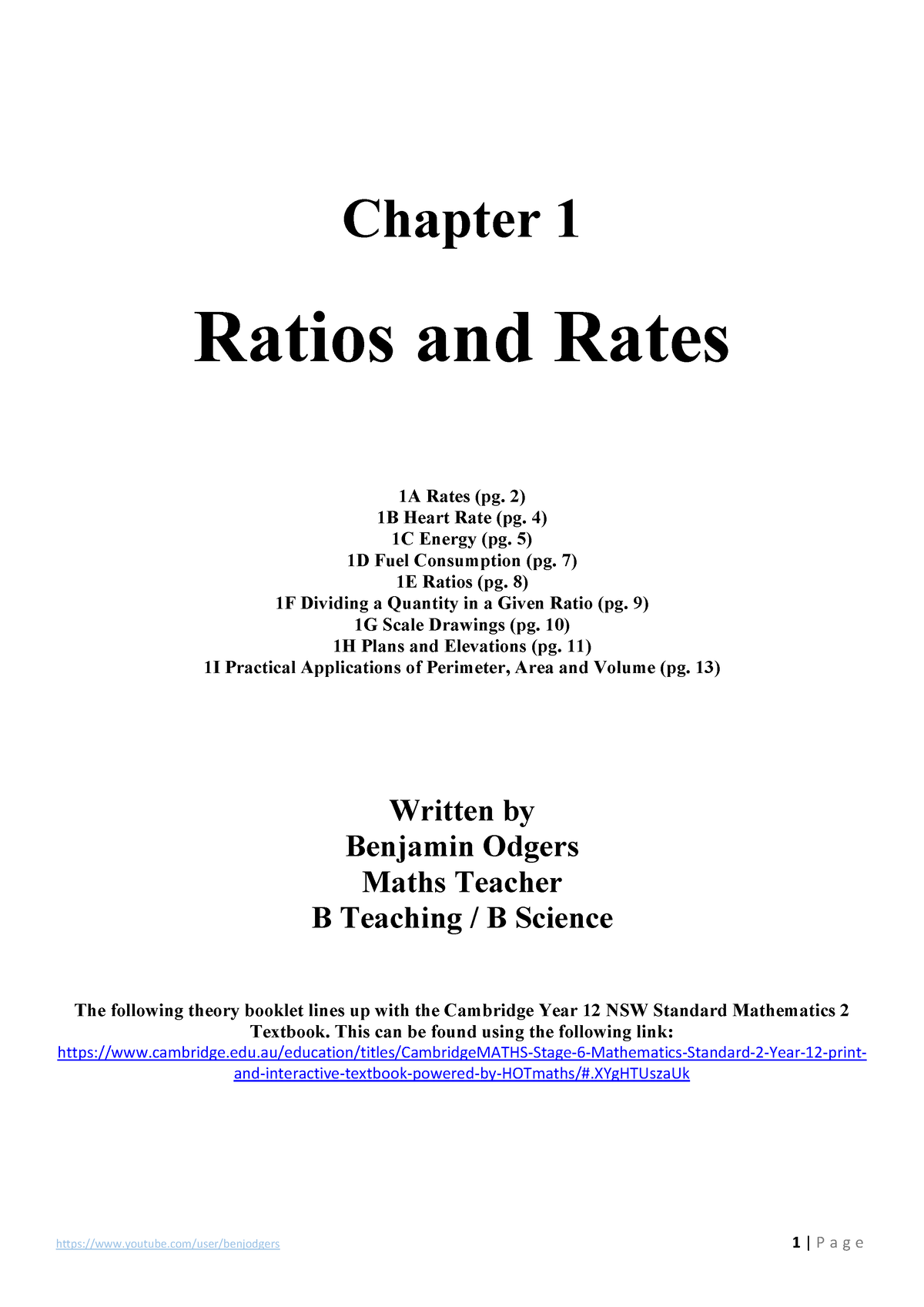 Chapter 1 Theory Booklet Ratios and Rates (with You Tube links