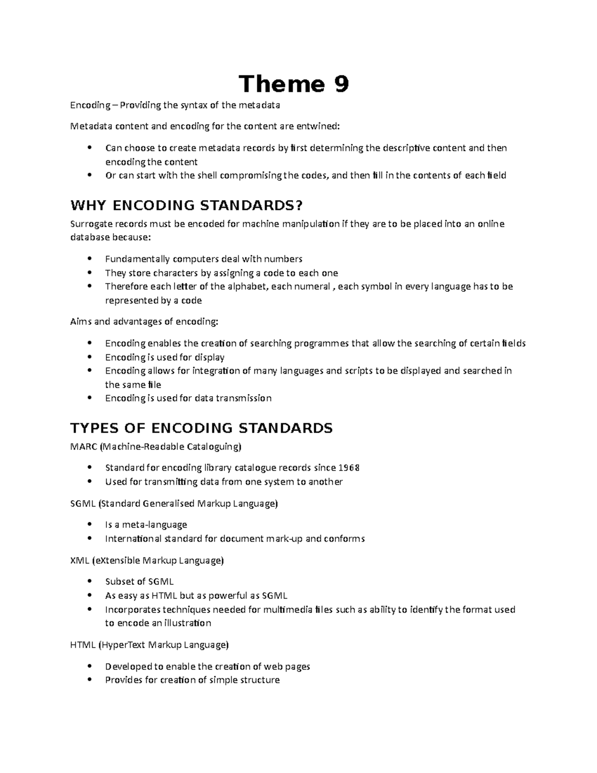Theme 9 - Summary Organisation and representation of information ...