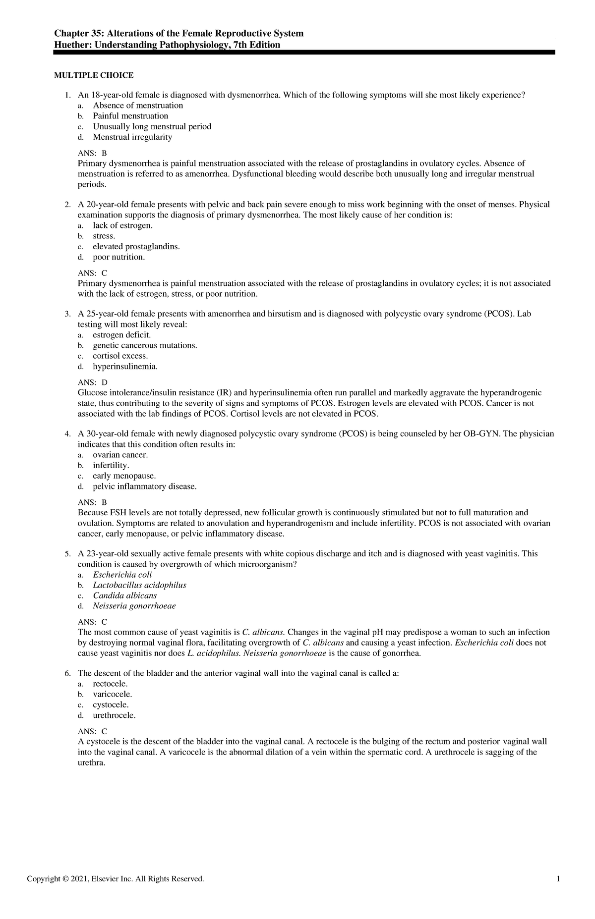 Exam View - Chapter 35 - Practice Questions - Copyright © 2021 