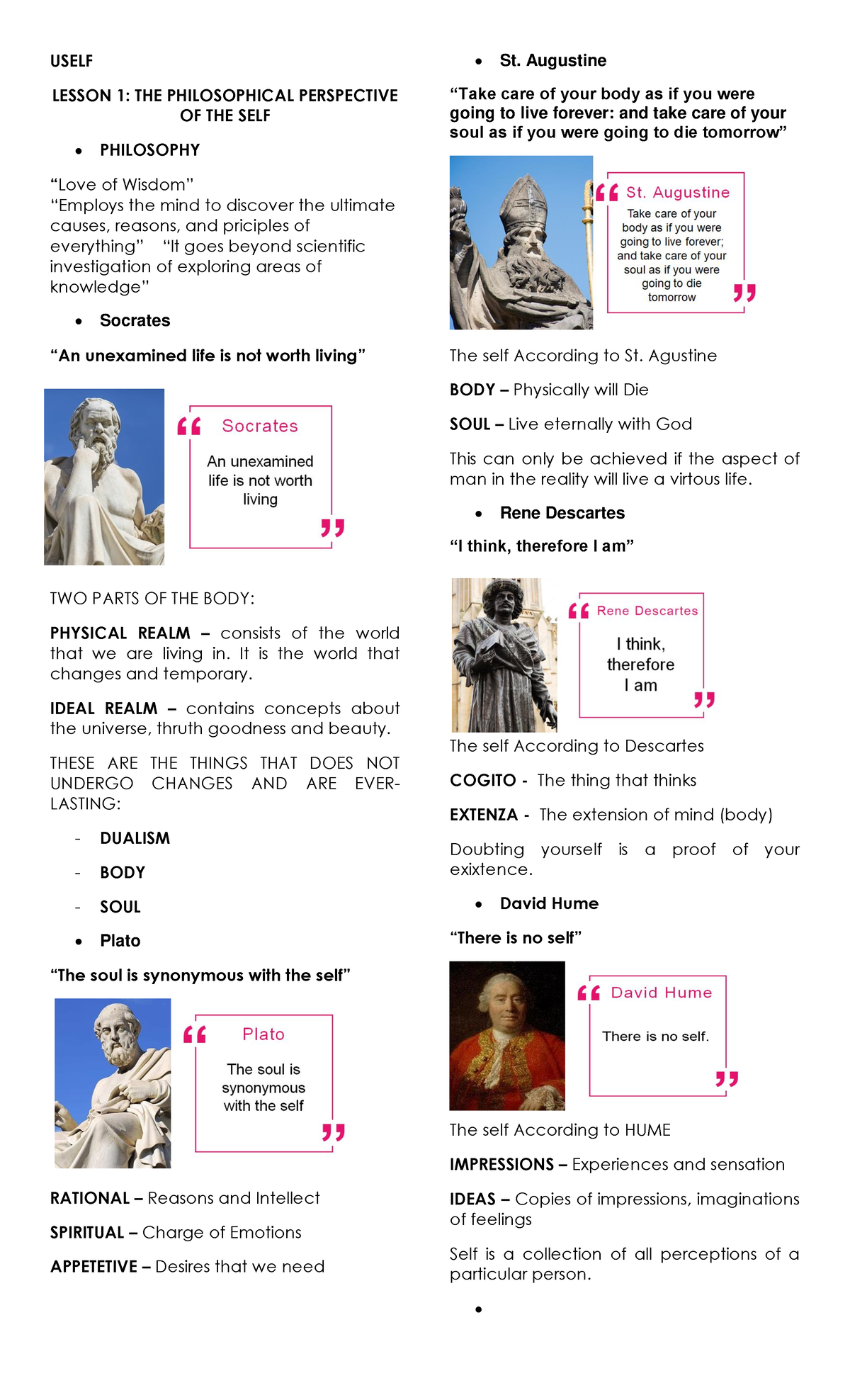 Reviewer-OF- Uself - USELF LESSON 1: THE PHILOSOPHICAL PERSPECTIVE OF ...