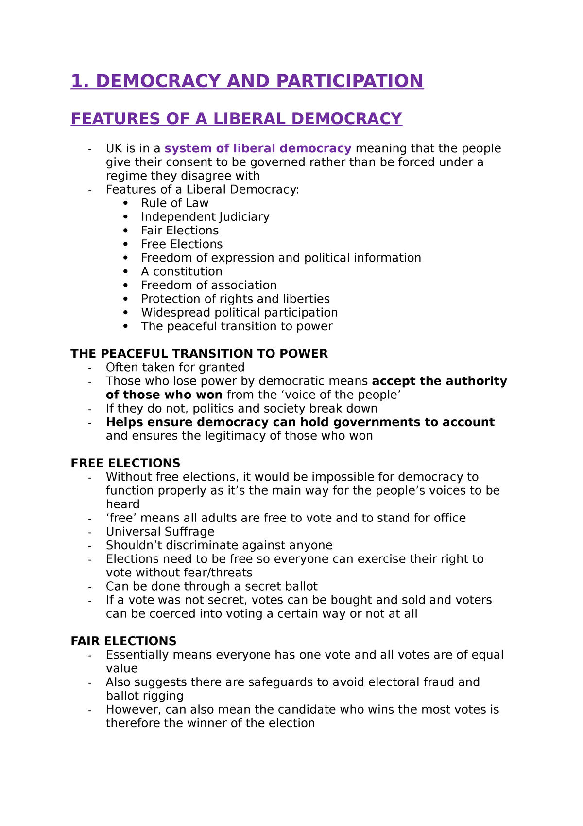 Politics A level All Paper One Notes Edexcel 1. DEMOCRACY AND