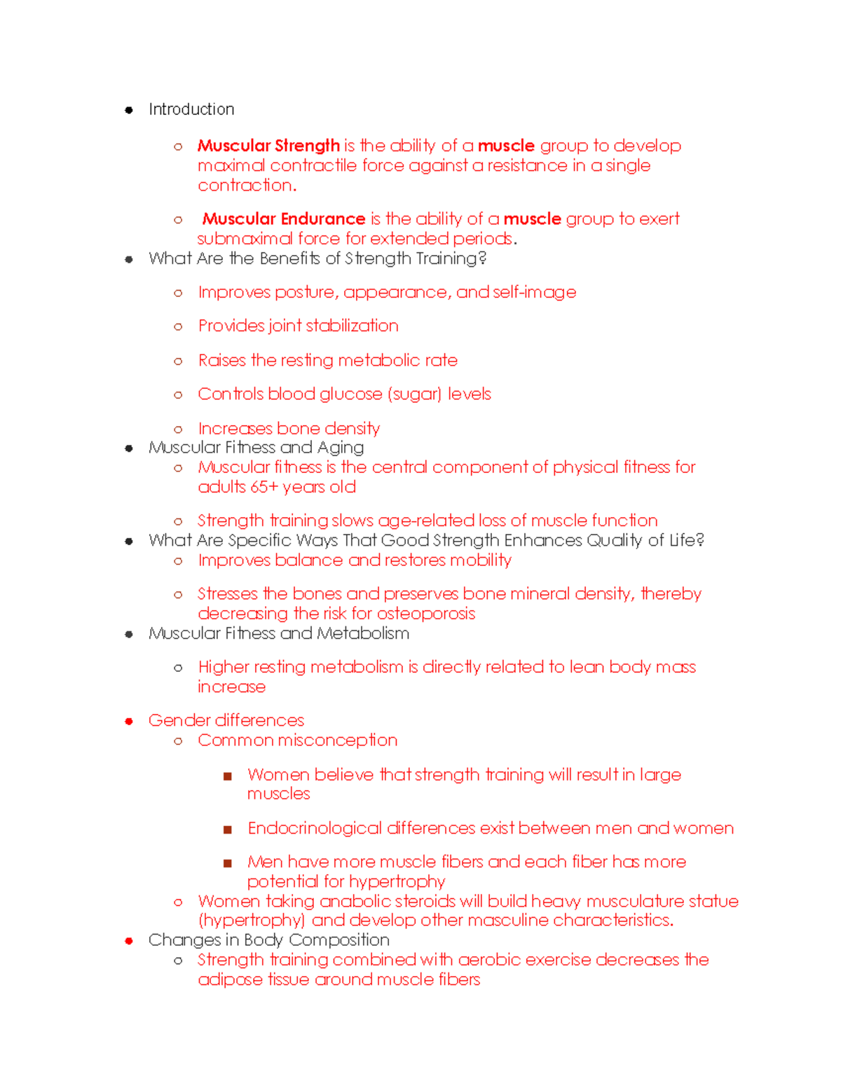 Chapter 7 205 - Lecture notes 6 - Introduction Muscular Strength is the ...