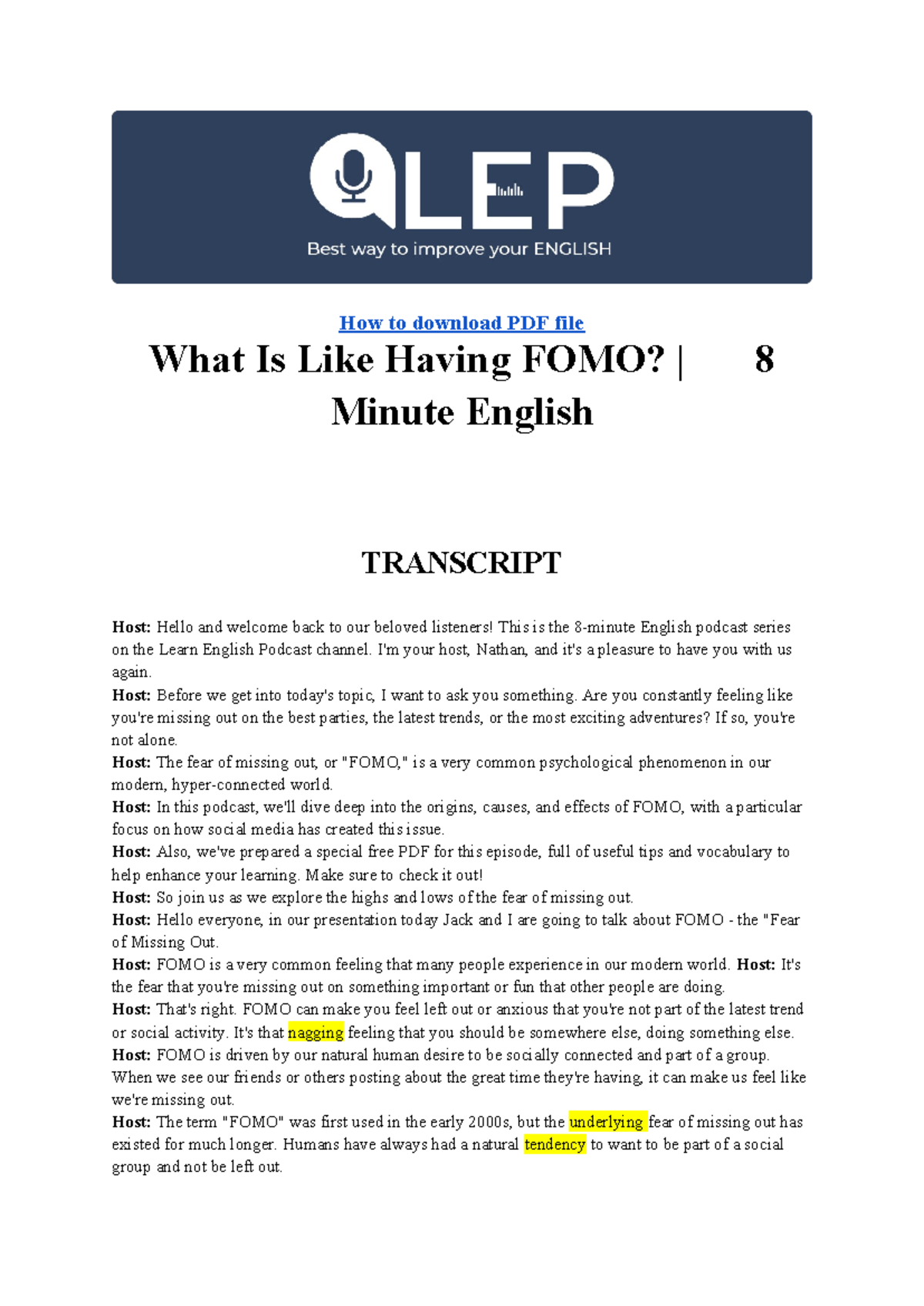 What Is Like Having FOMO 🎙️ 8 Minute English - How to download PDF file ...