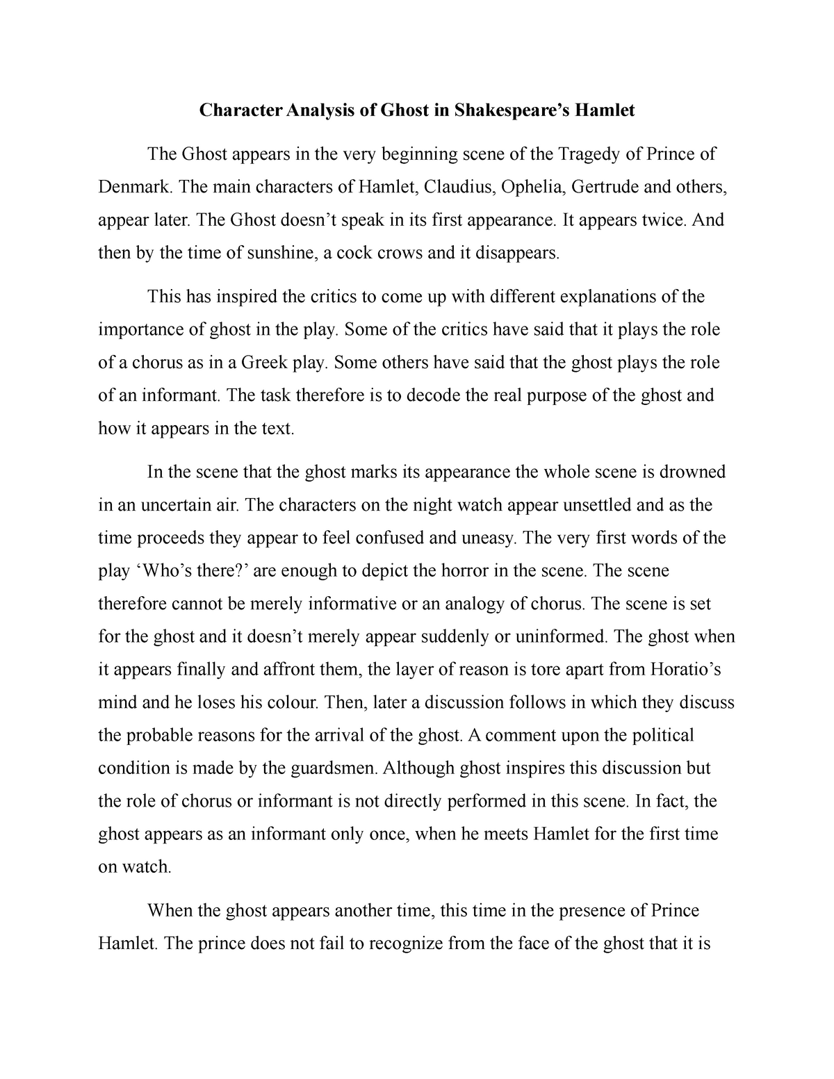 essay on the ghost in hamlet