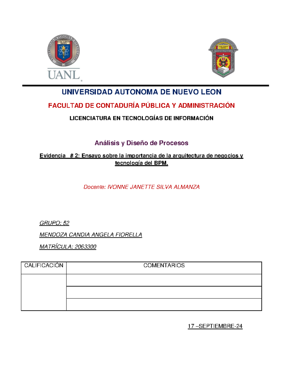 Evidencia 2 Procesos - UNIVERSIDAD AUTONOMA DE NUEVO LEON FACULTAD DE ...