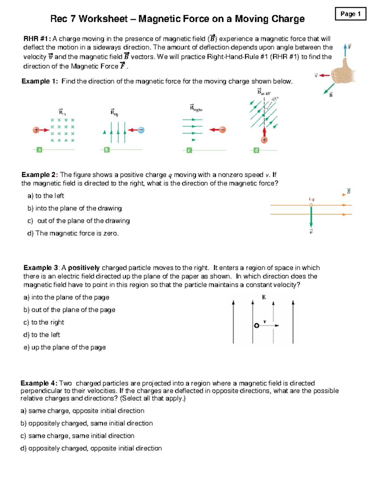 Rec 7 Ch19 Magnetic Field And Force - Rec 7 Worksheet – Magnetic Force ...