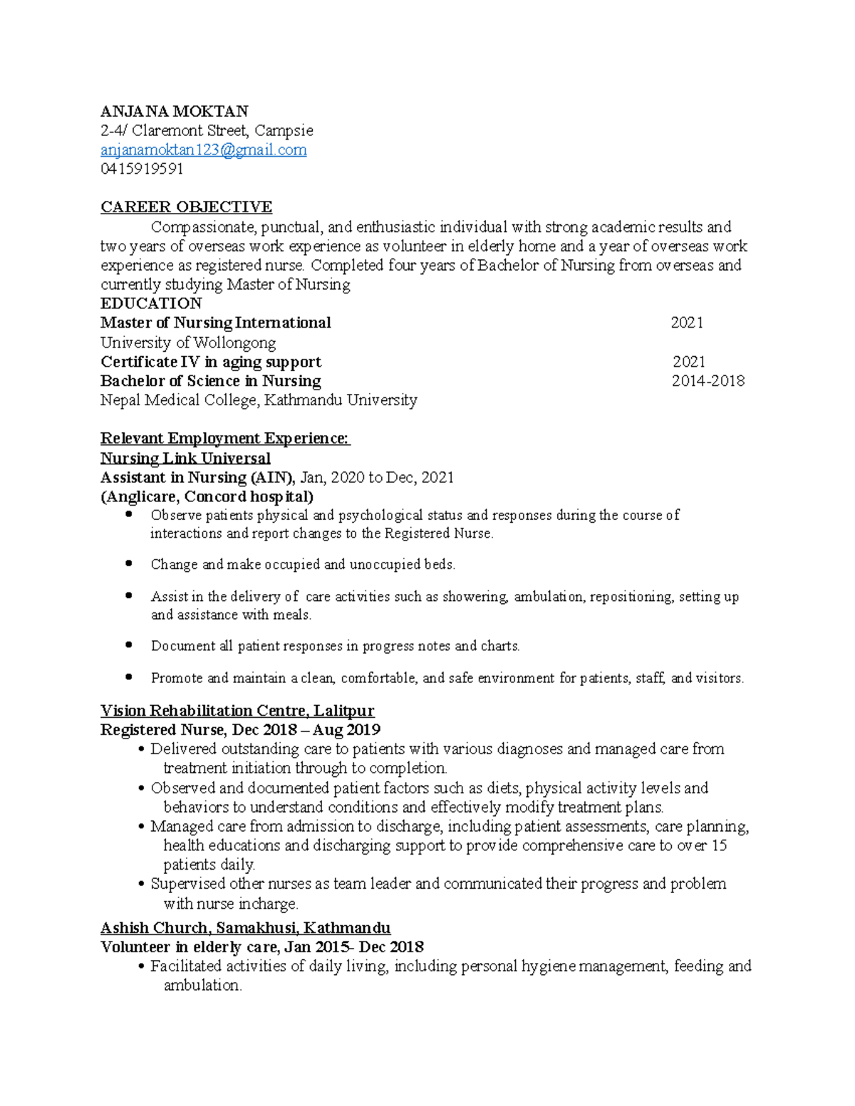 Resume preparation for job (CV preparation) - ANJANA MOKTAN 2-4 ...