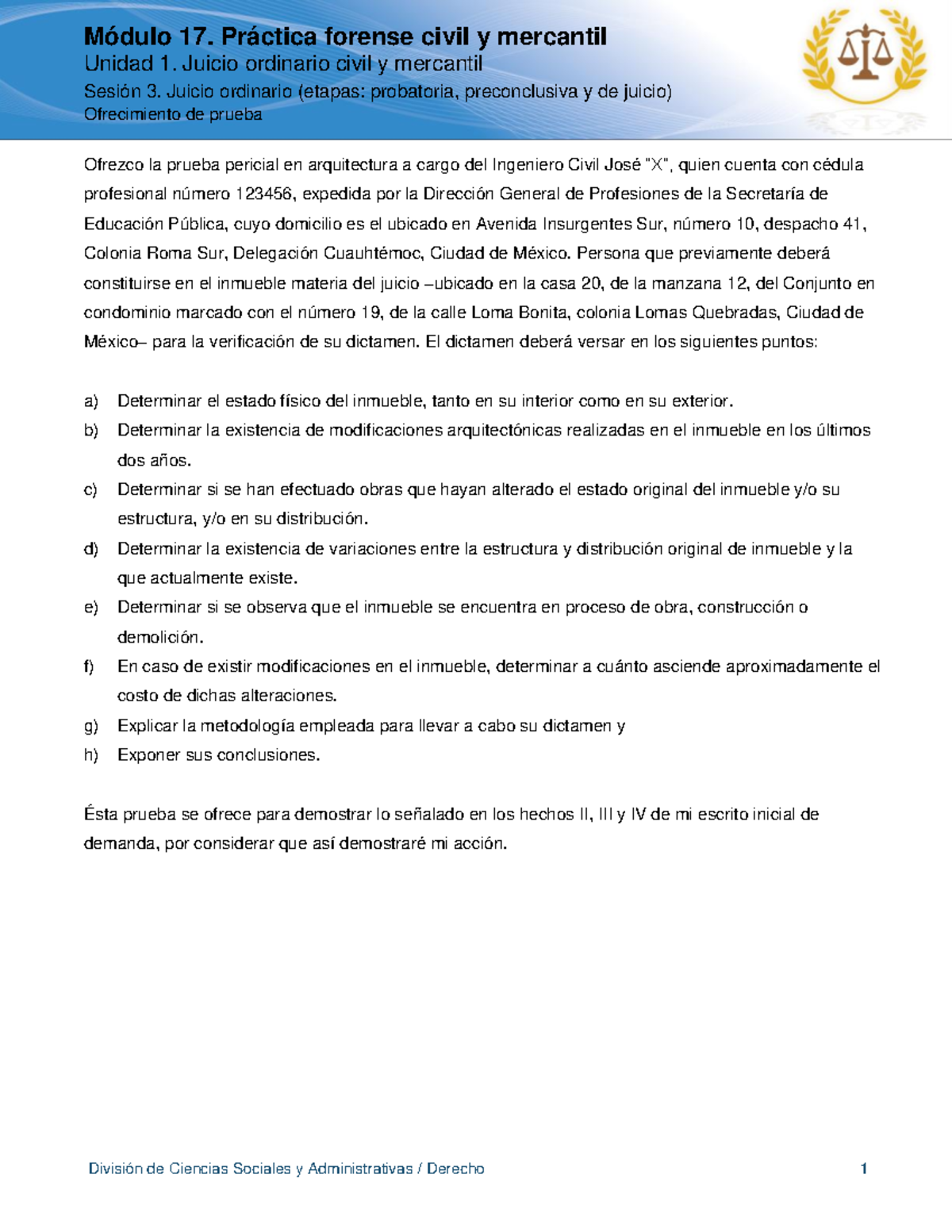 DE M17 U1 S3 Ofrecimiento De Prueba A1 - Módulo 17. Práctica Forense ...