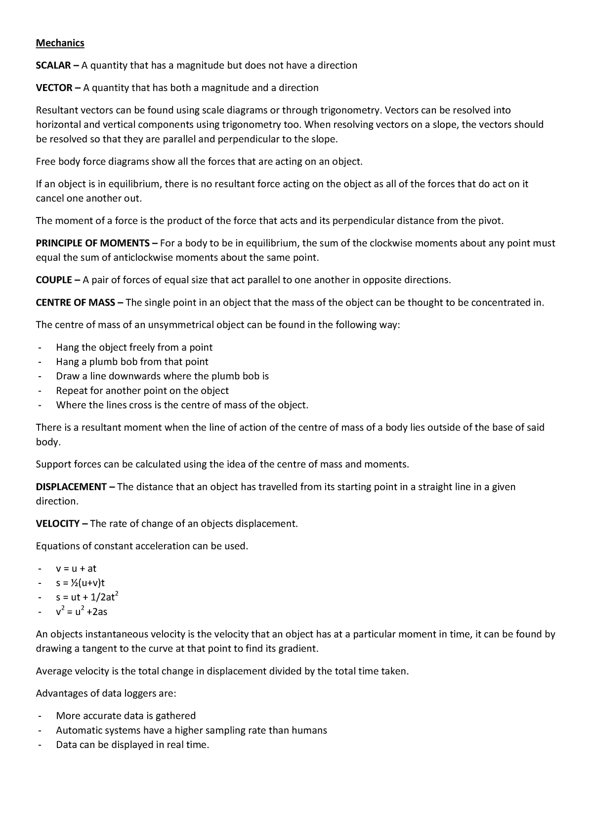 Mechanics AQA A Level Physics - Mechanics SCALAR – A quantity that has ...