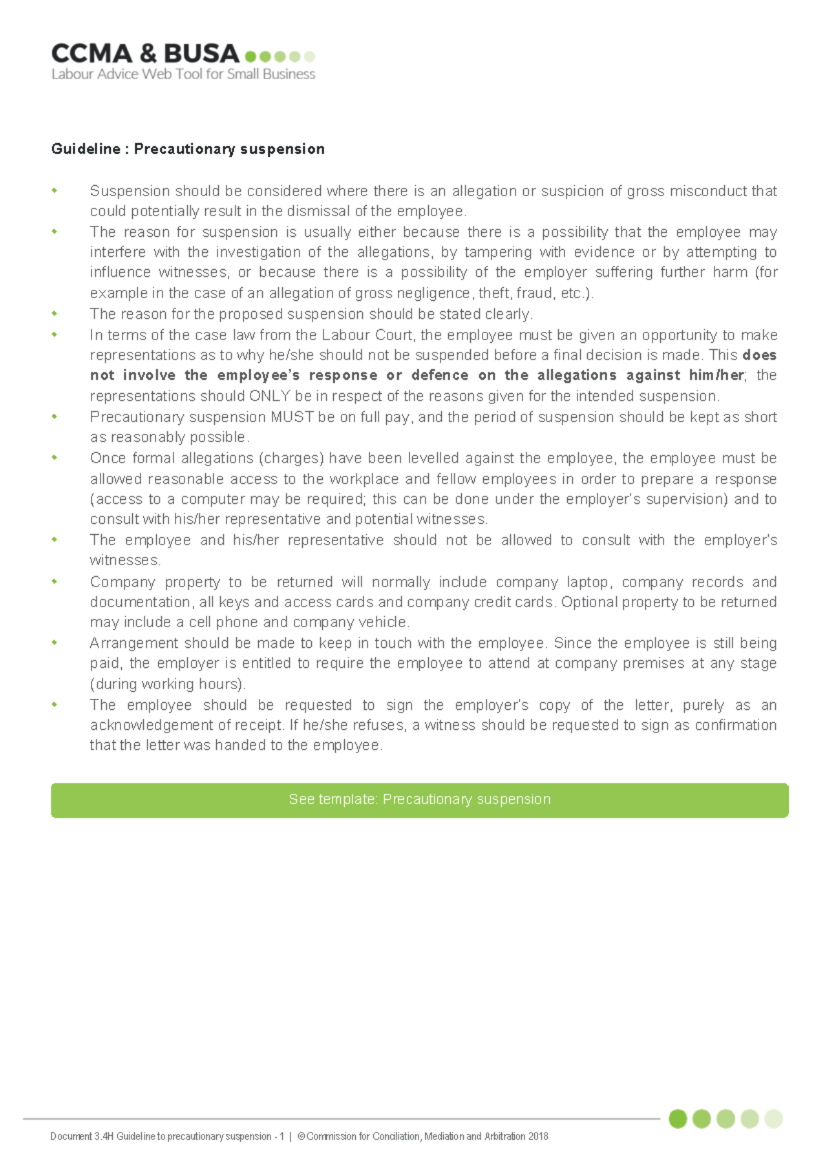 SUSPENSION IN LABOUR LAW Document 3 Guideline to precautionary