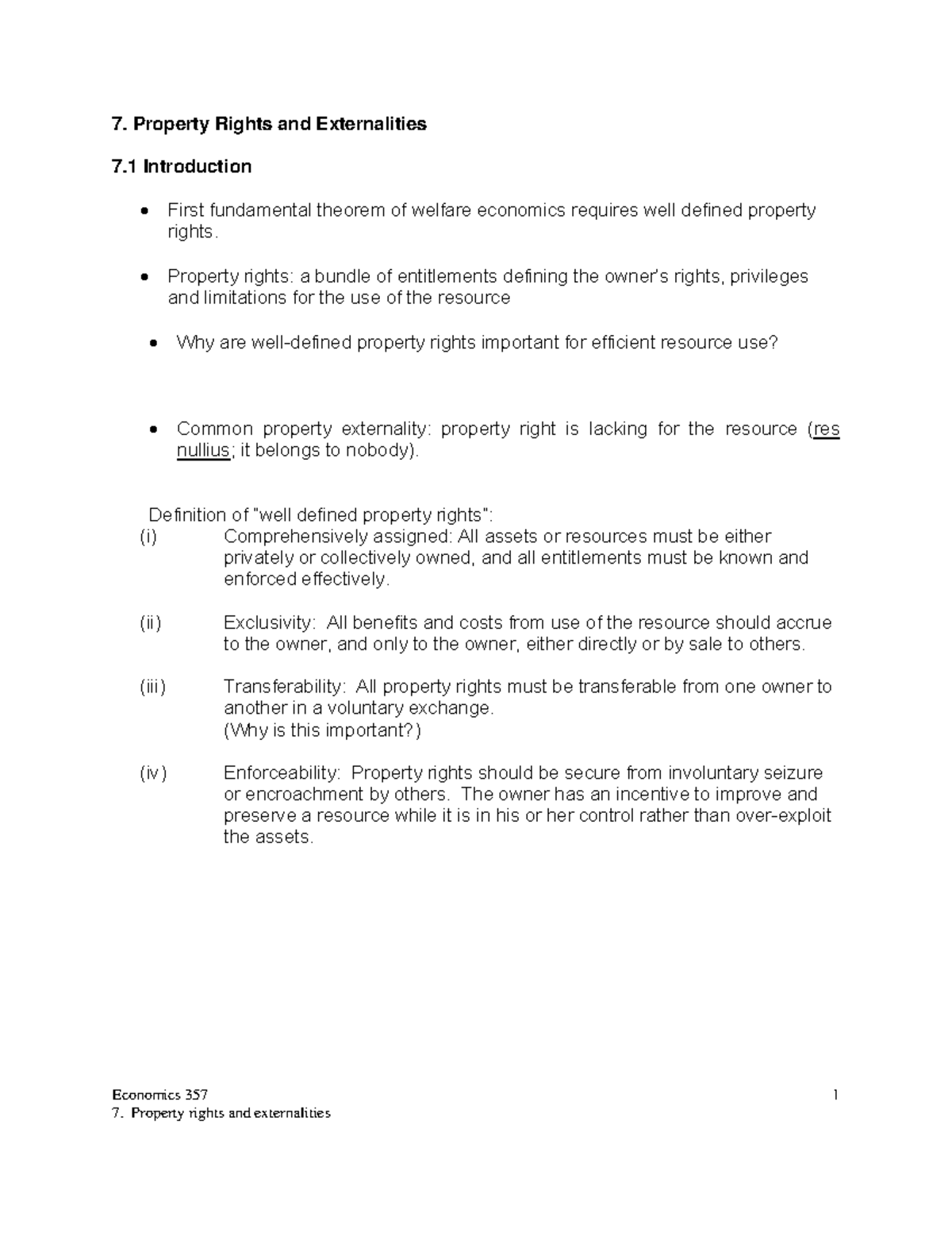 7 property rights Economics 357 1 7. Property Rights and