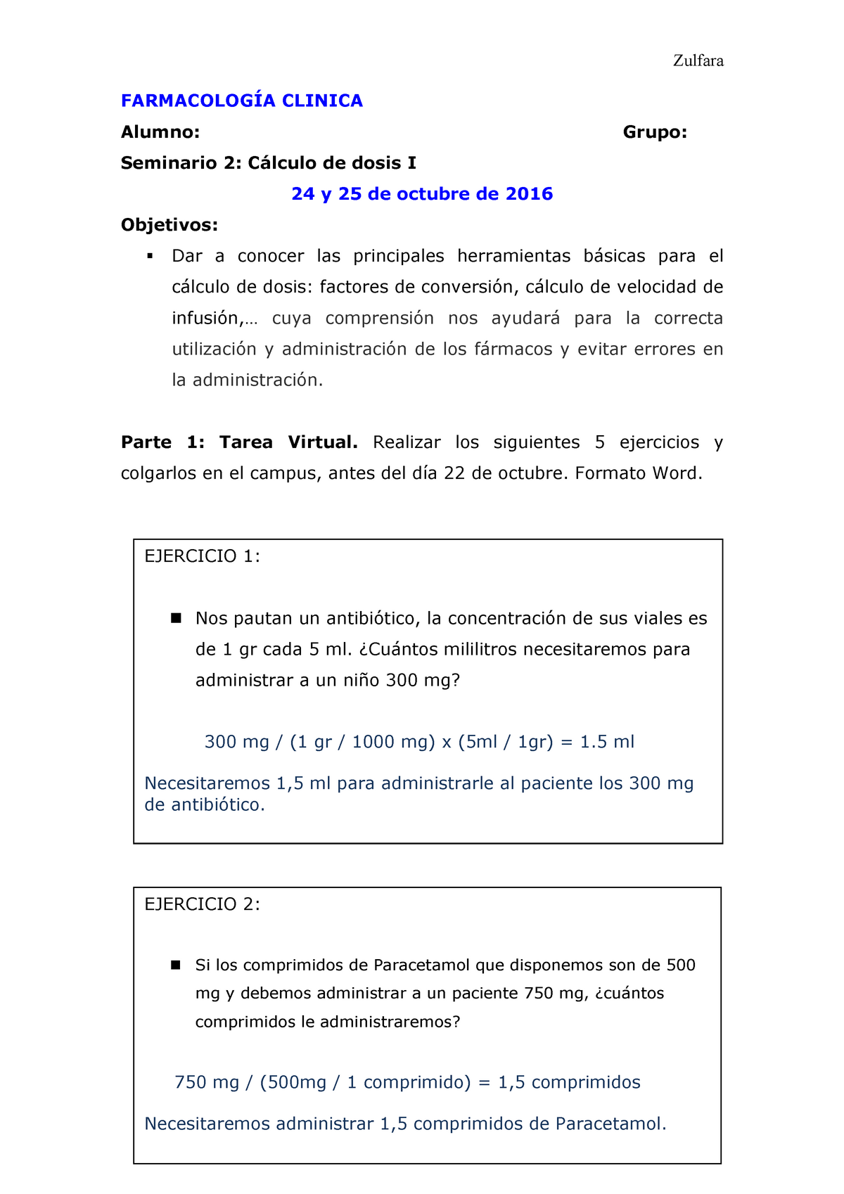 Seminario 2.-Calculo de dosis ejercicios campus - 360321 - StuDocu