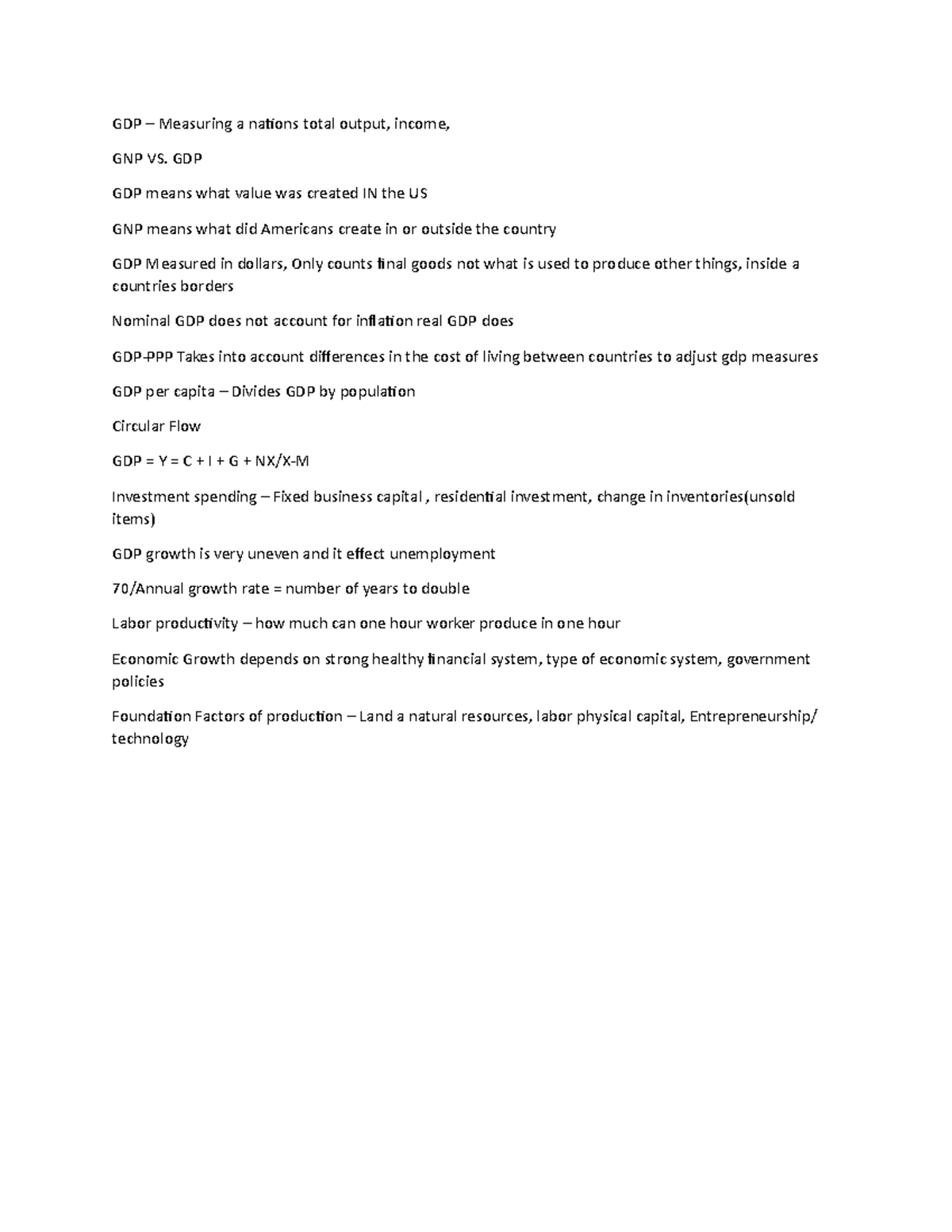 Macro Unit 1 - Unit 1 Notes - GDP – Measuring a nations total output ...