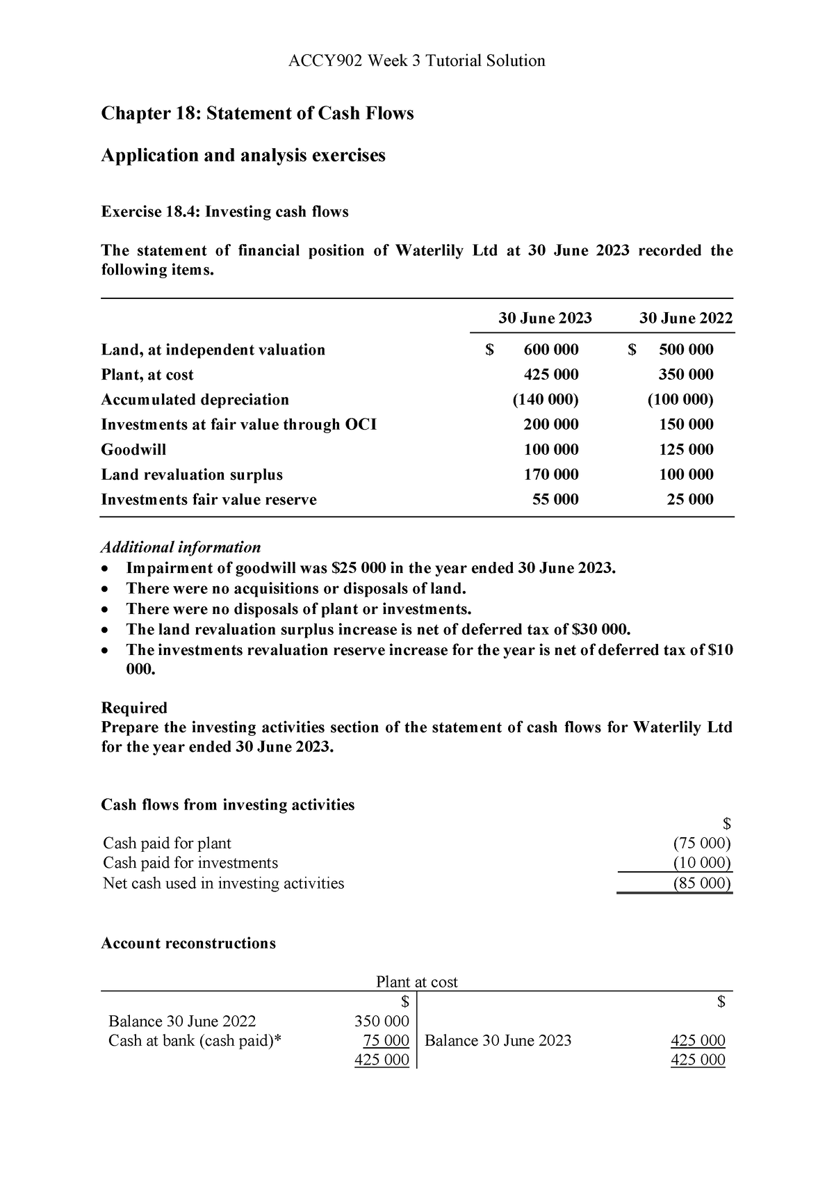 Week 3 Tutorial Solutions - Chapter 18: Statement Of Cash Flows ...