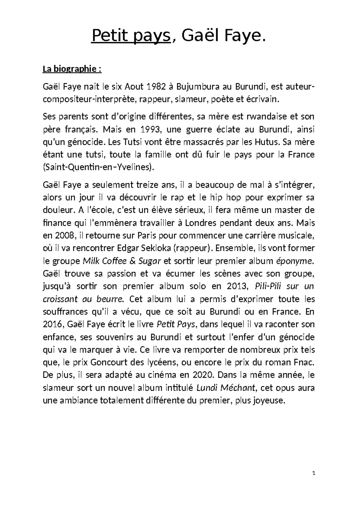 Petit pays-fiche de lecture - Petit pays, Gaël Faye. La biographie ...