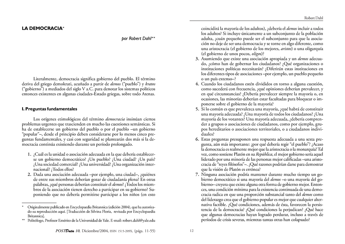 Dahl La Democracia Dahl Postdatadatadatadatadata 10 11 La Democracia Por Robert Dahl 5331