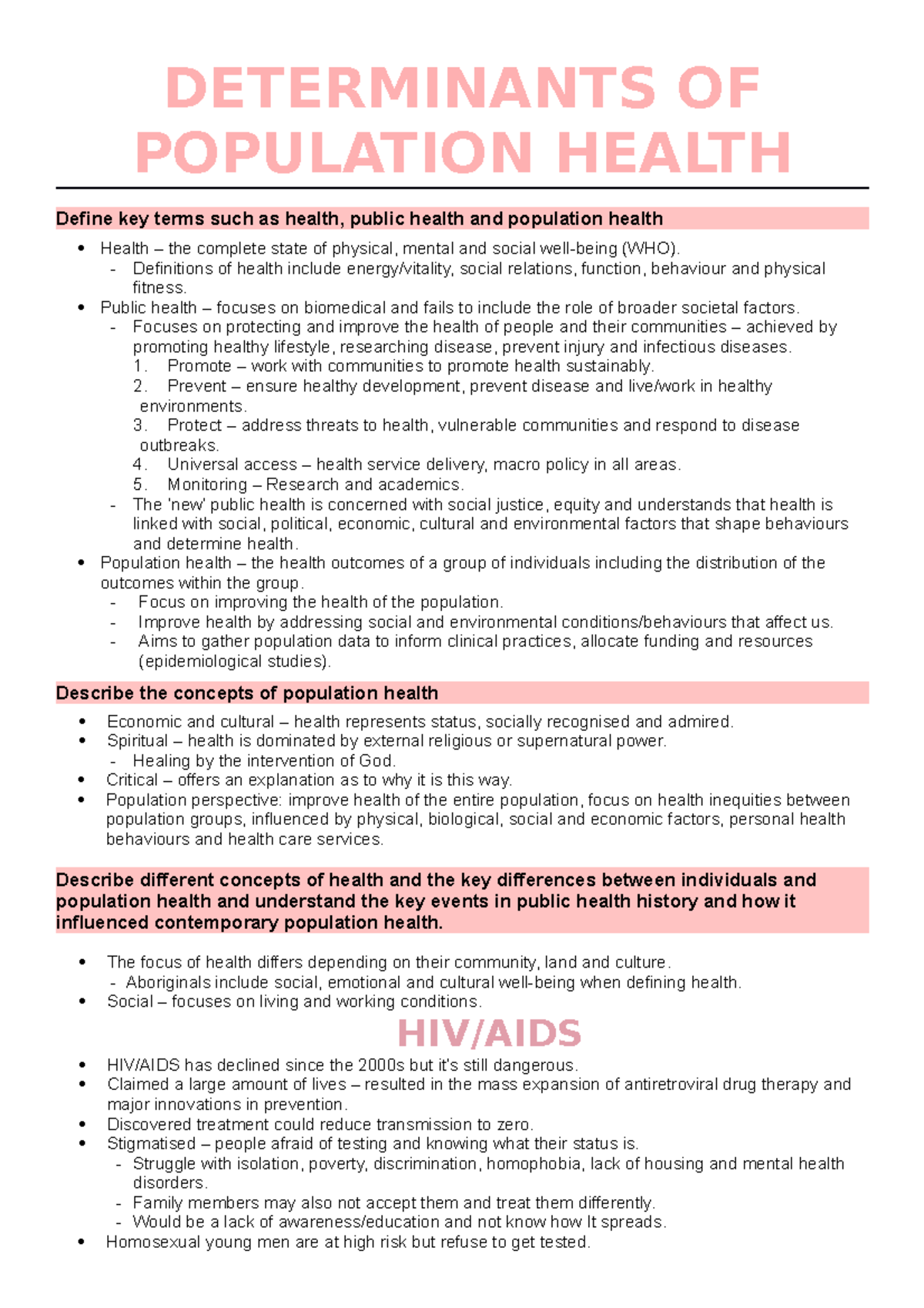 NURS1003 - DETERMINANTS OF POPULATION HEALTH Define Key Terms Such As ...