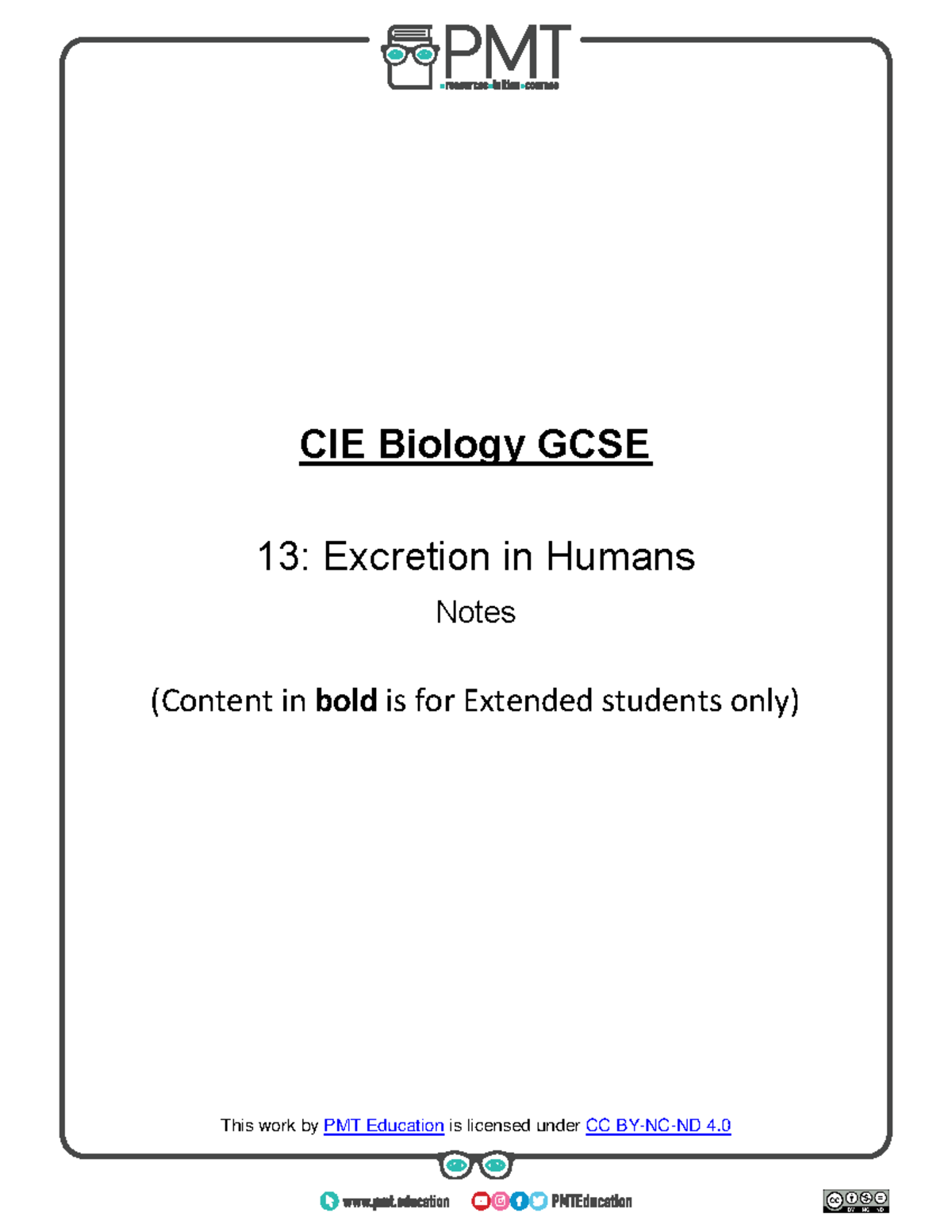 Summary notes topic 13 excretion in humans caie biology igcse bit 