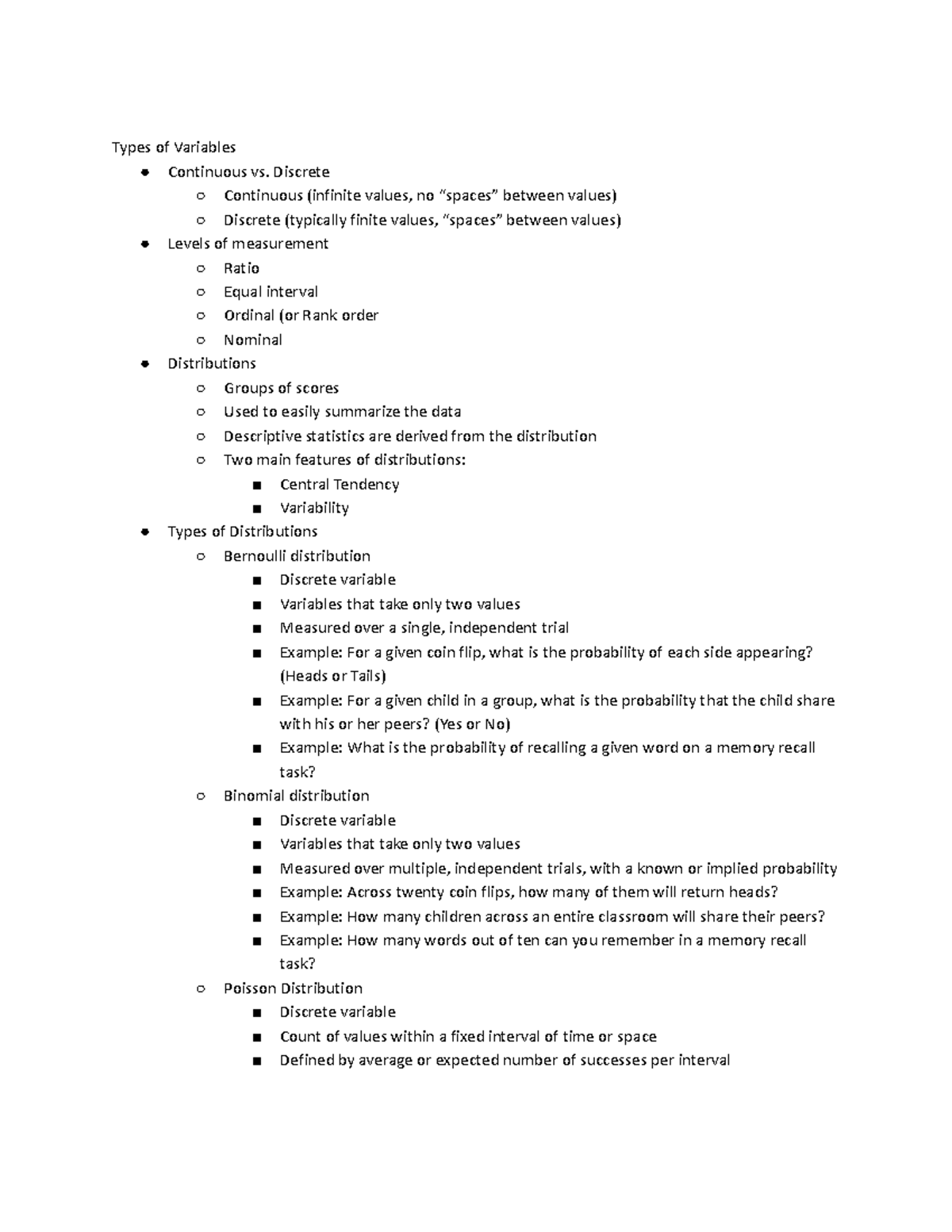 Notes - Lecture 1 - Types of Variables Continuous vs. Discrete ...