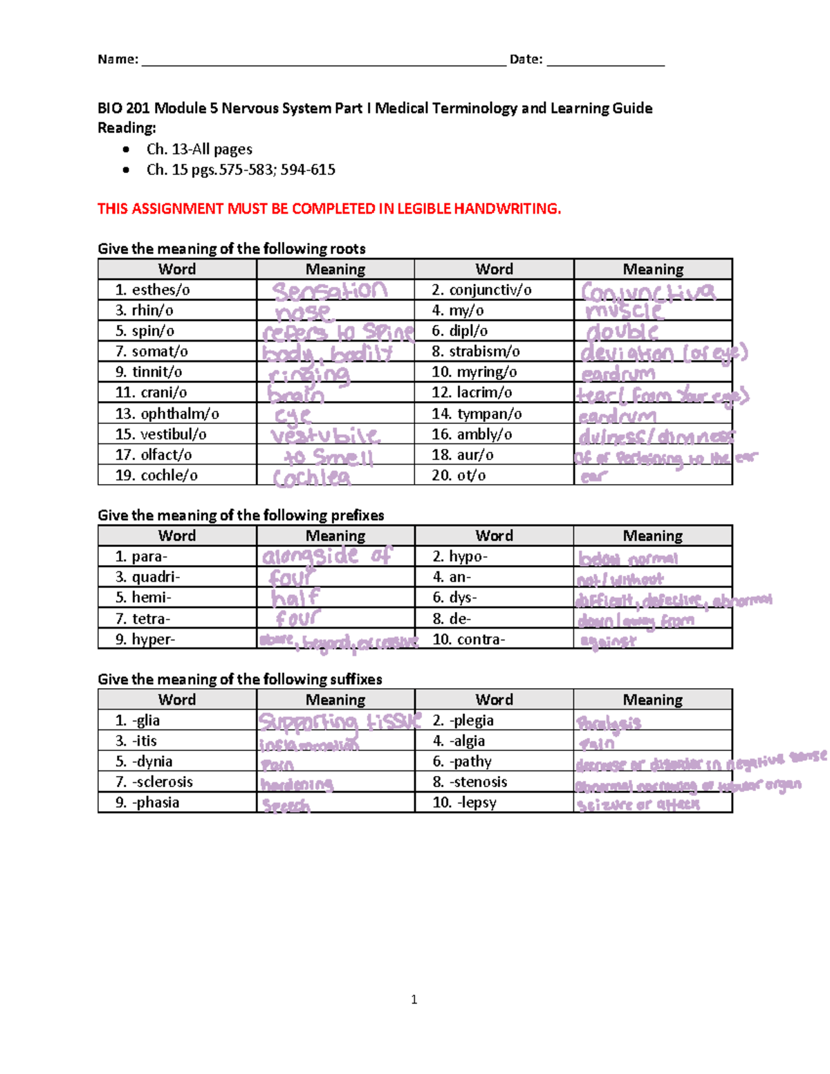 BIO+201+Module+5+Learning+Guide-Nervous+System+I - BIO 201 Module 5 ...