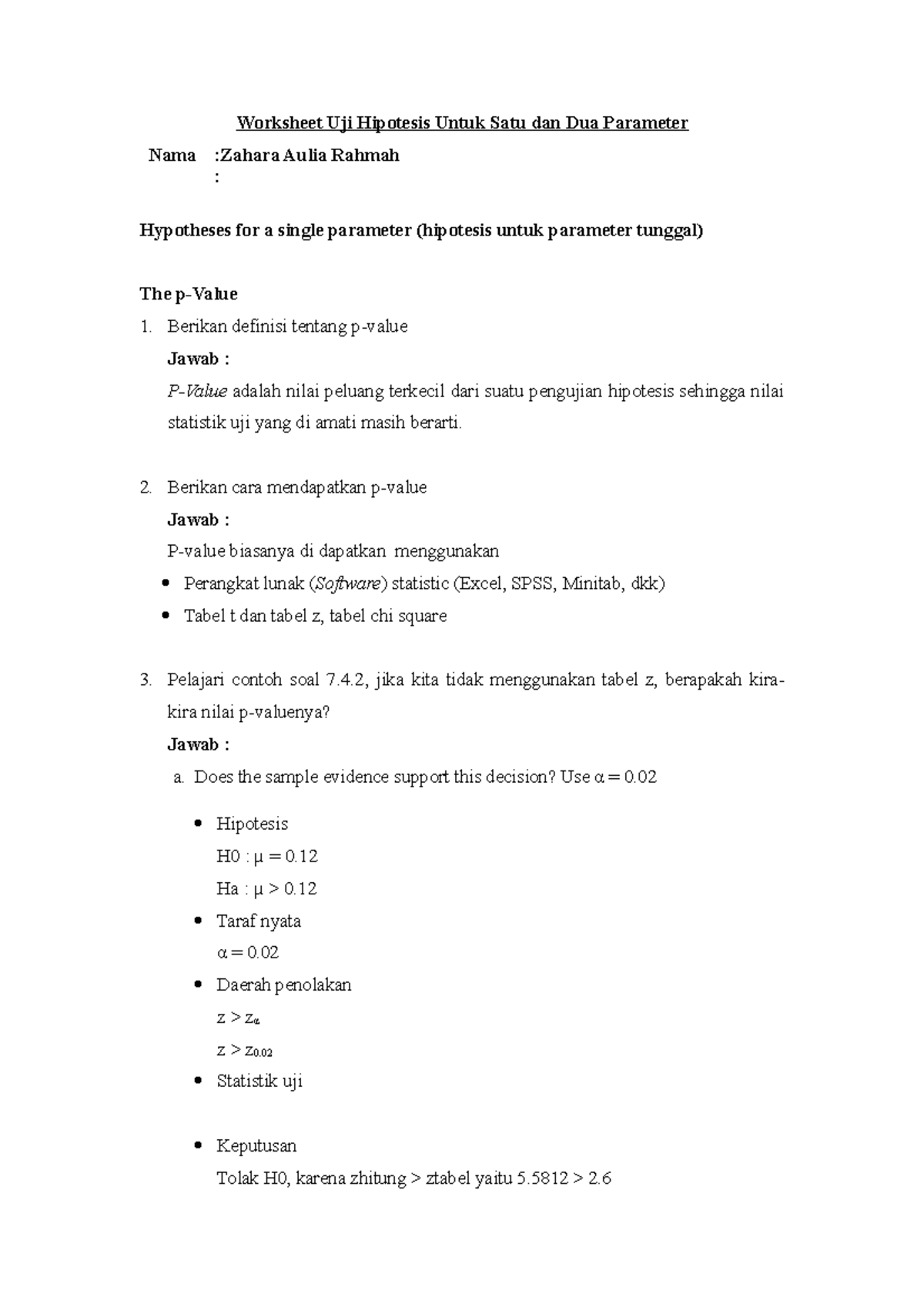 Tugas Ts Worksheet Hipotesis Uji Dua Parameter Worksheet Uji