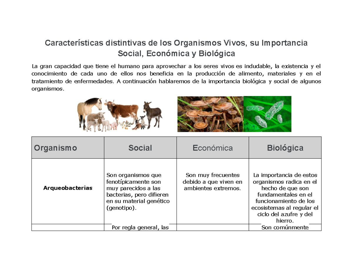 Características distintivas de los Organismos Vivos - A continuación