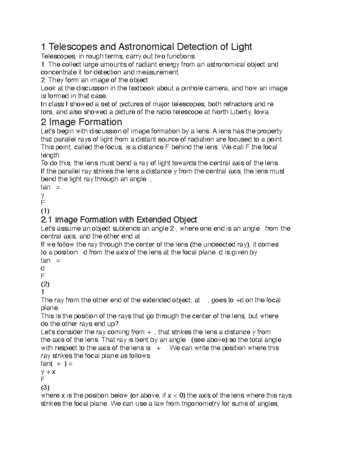 Astr 43 astronomy lecture notes 43 1 Telescopes and Astronomical