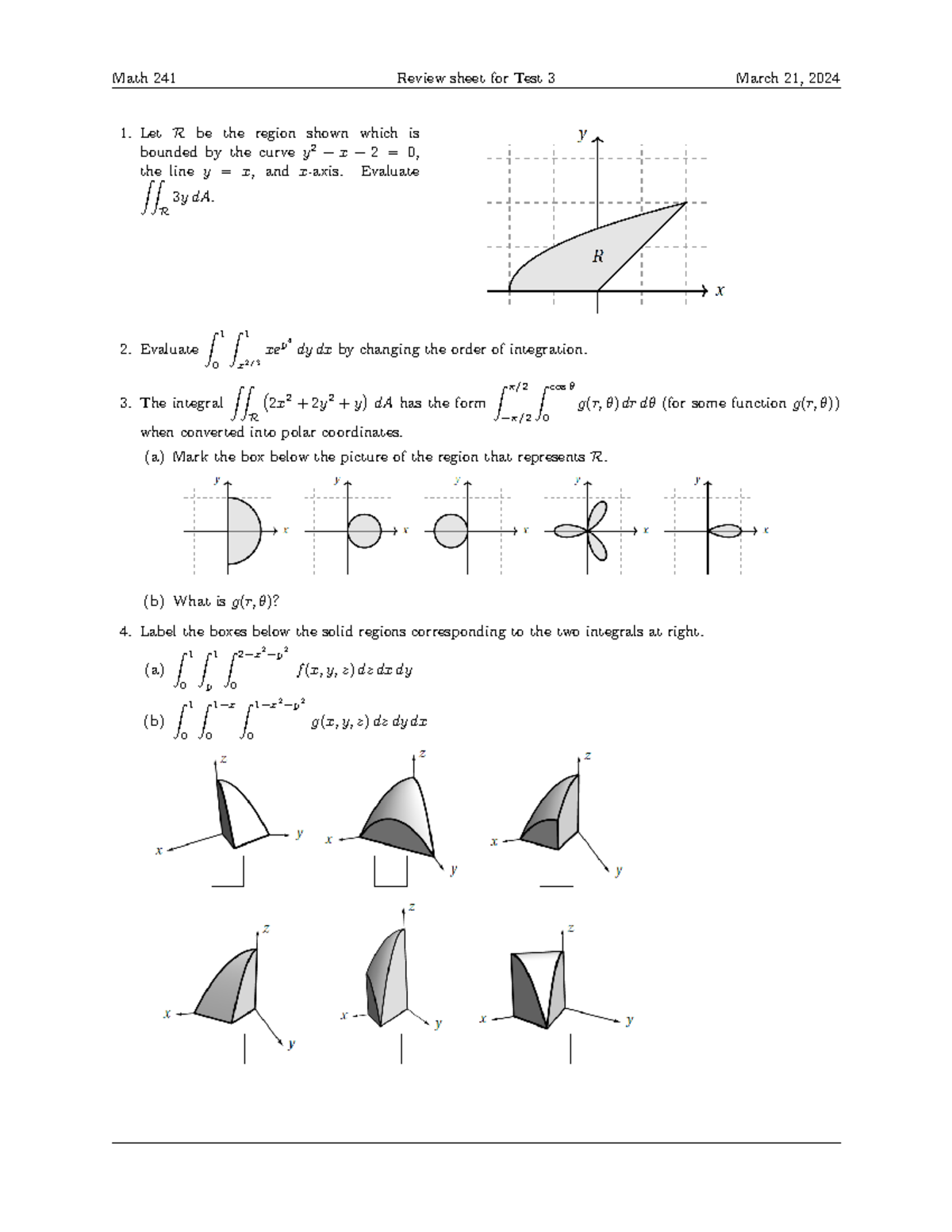 Test 3 review sheet - Math 241 Review sheet for Test 3 March 21, 2024 ...