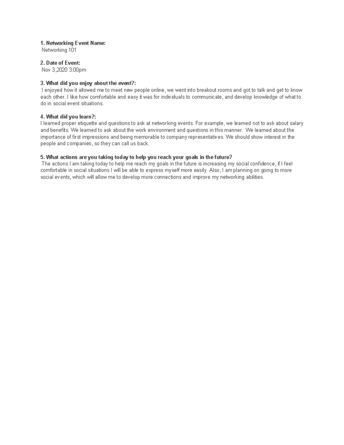 1 - bsvmns m - 1. Networking Event Name: Networking 101 2. Date of ...