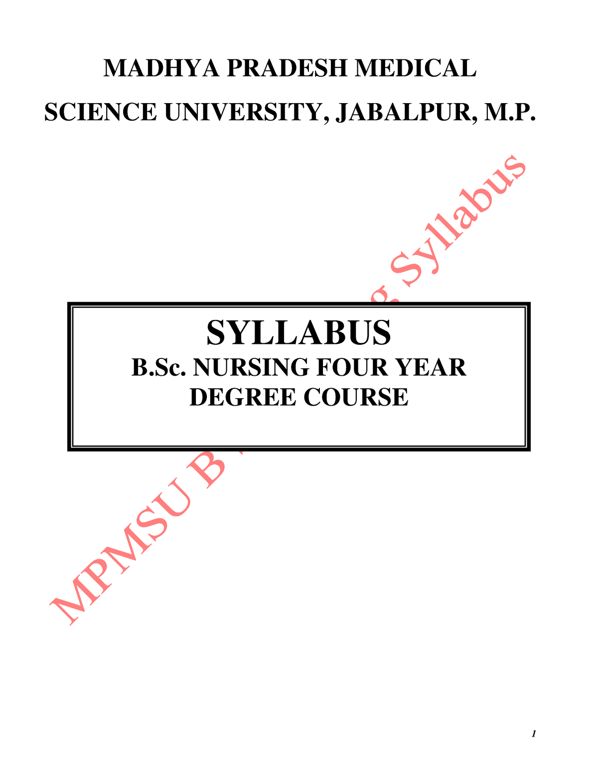 Syllabus B Sc Nursing - MADHYA PRADESH MEDICAL SCIENCE UNIVERSITY ...