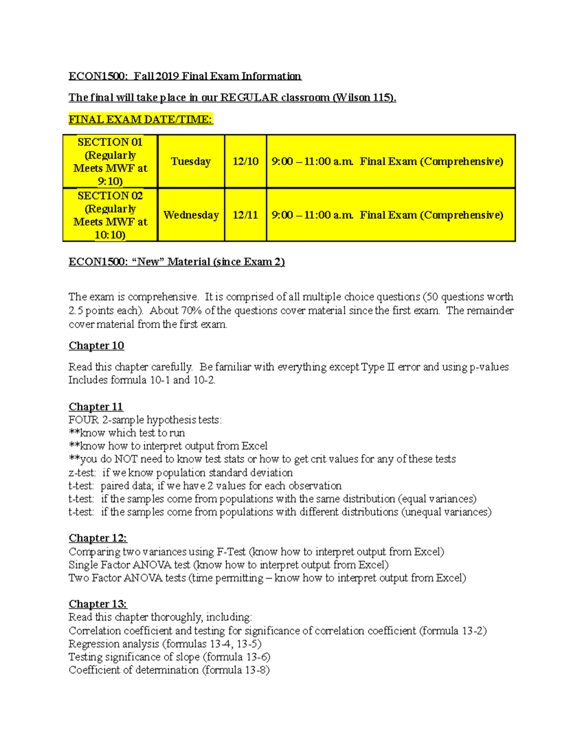 Vanderbilt Final Exam Schedule Fall 2022 Econ1500 Fall 2019 Final Exam Information - Econ1510 - Intensive Econ -  Studocu