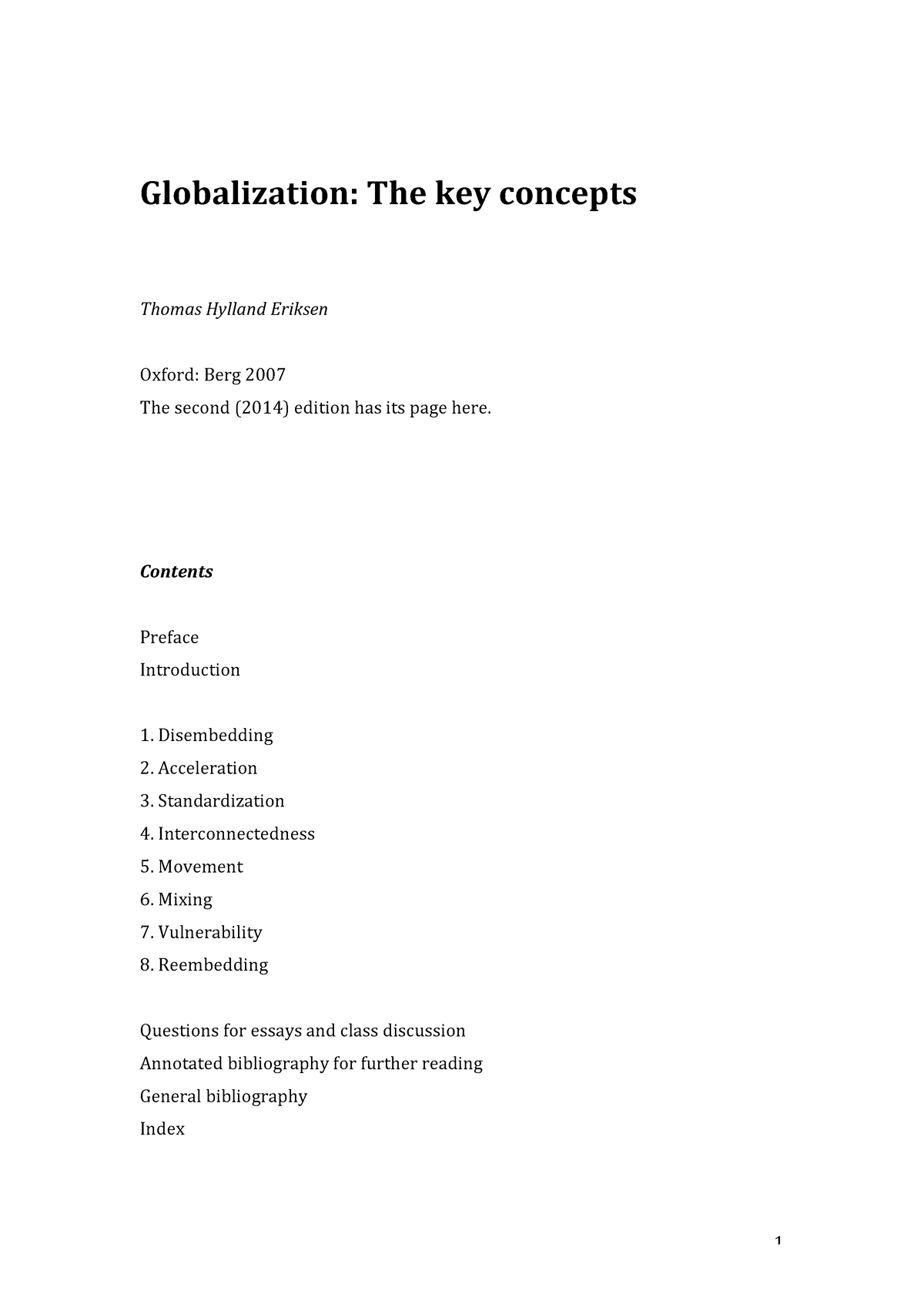 Globalization The Key Concepts - Globalization: The Key Concepts Thomas ...