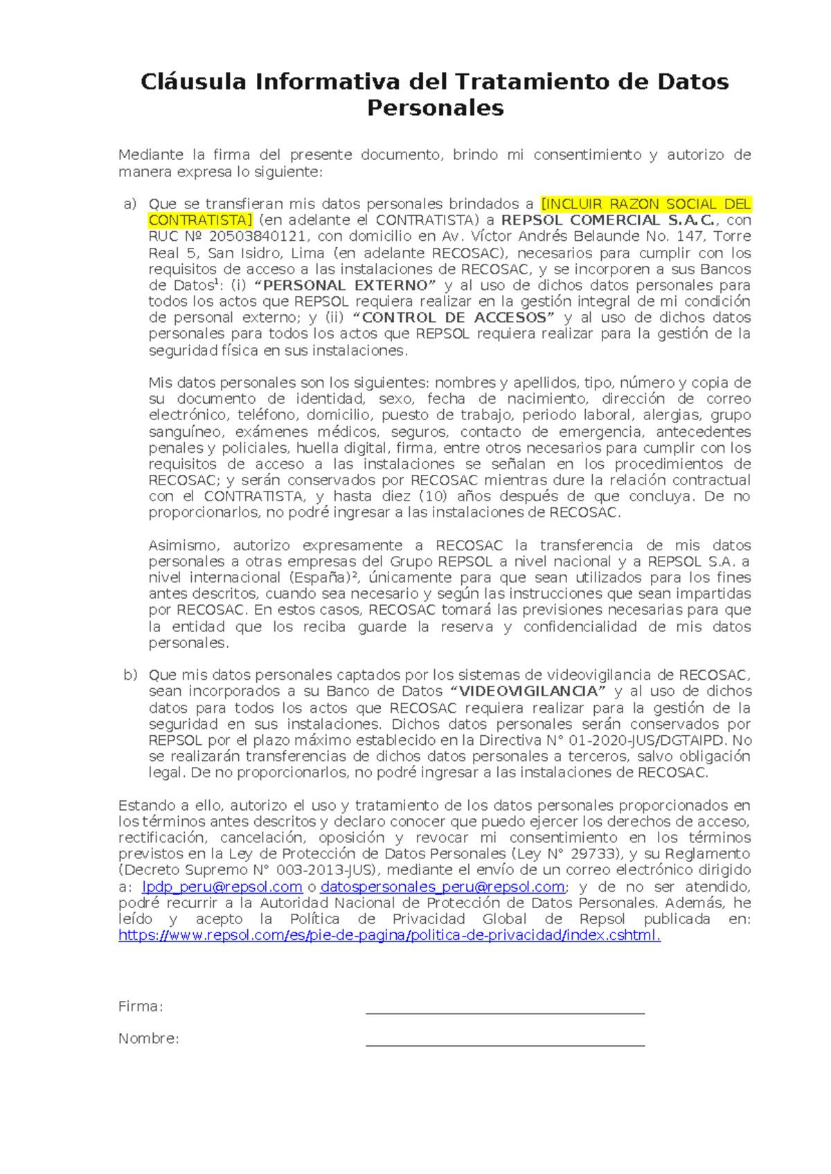 SGOC - Consentimiento Personal Externo (Rev. 06 - Cláusula Informativa ...