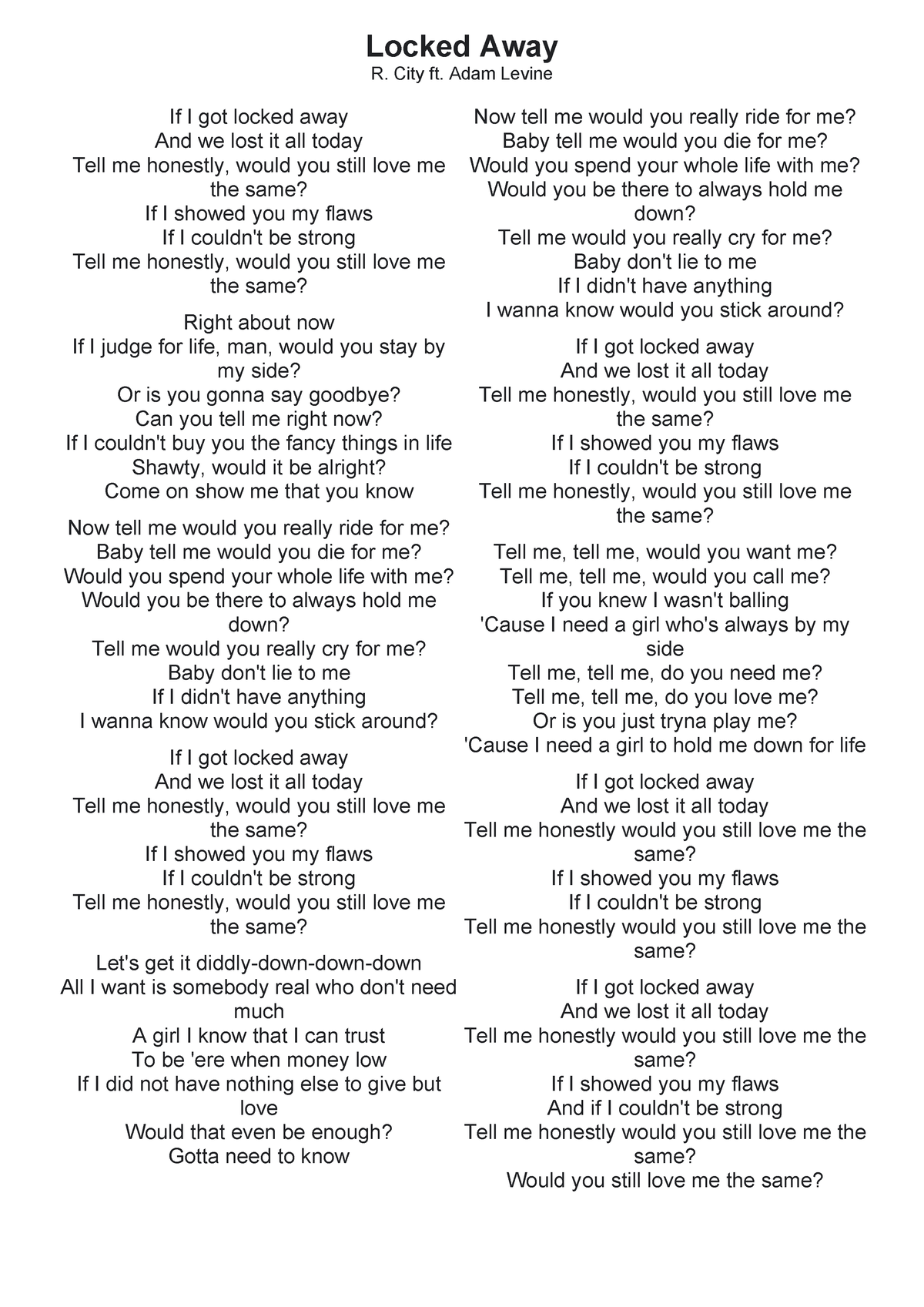 Locked-Away - Song lyrics - Locked Away R. City ft. Adam Levine If I ...