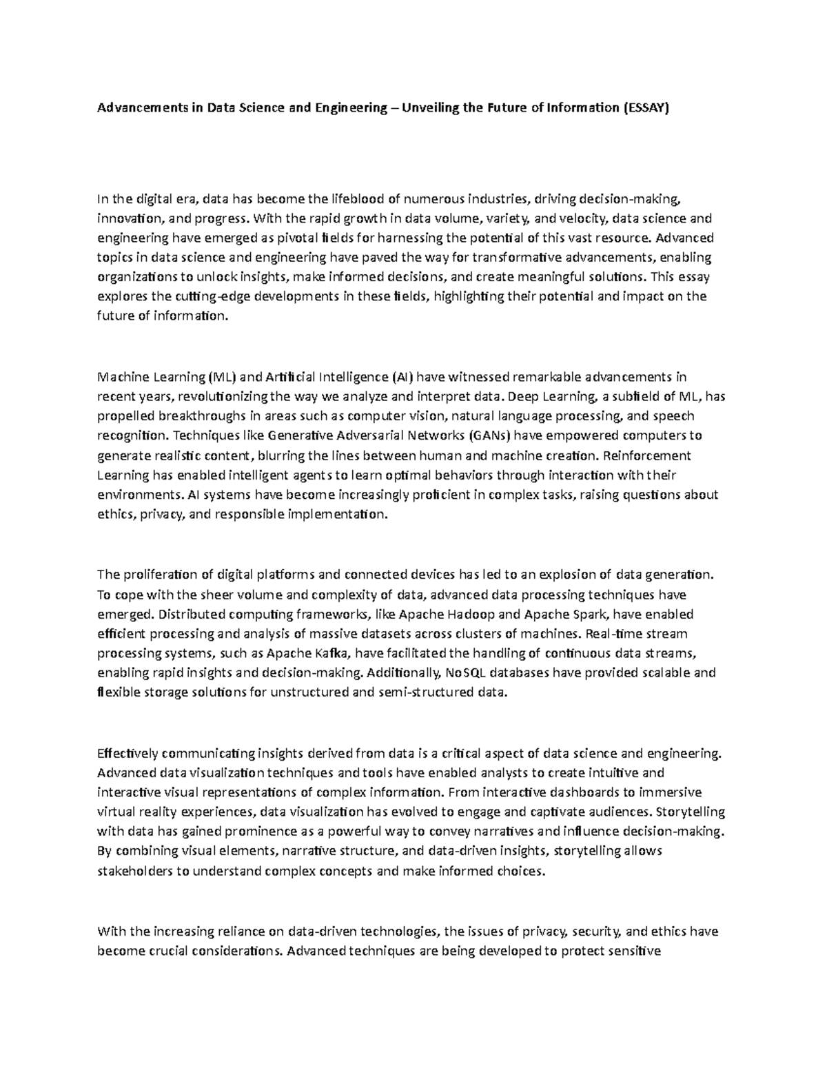 data science college essay