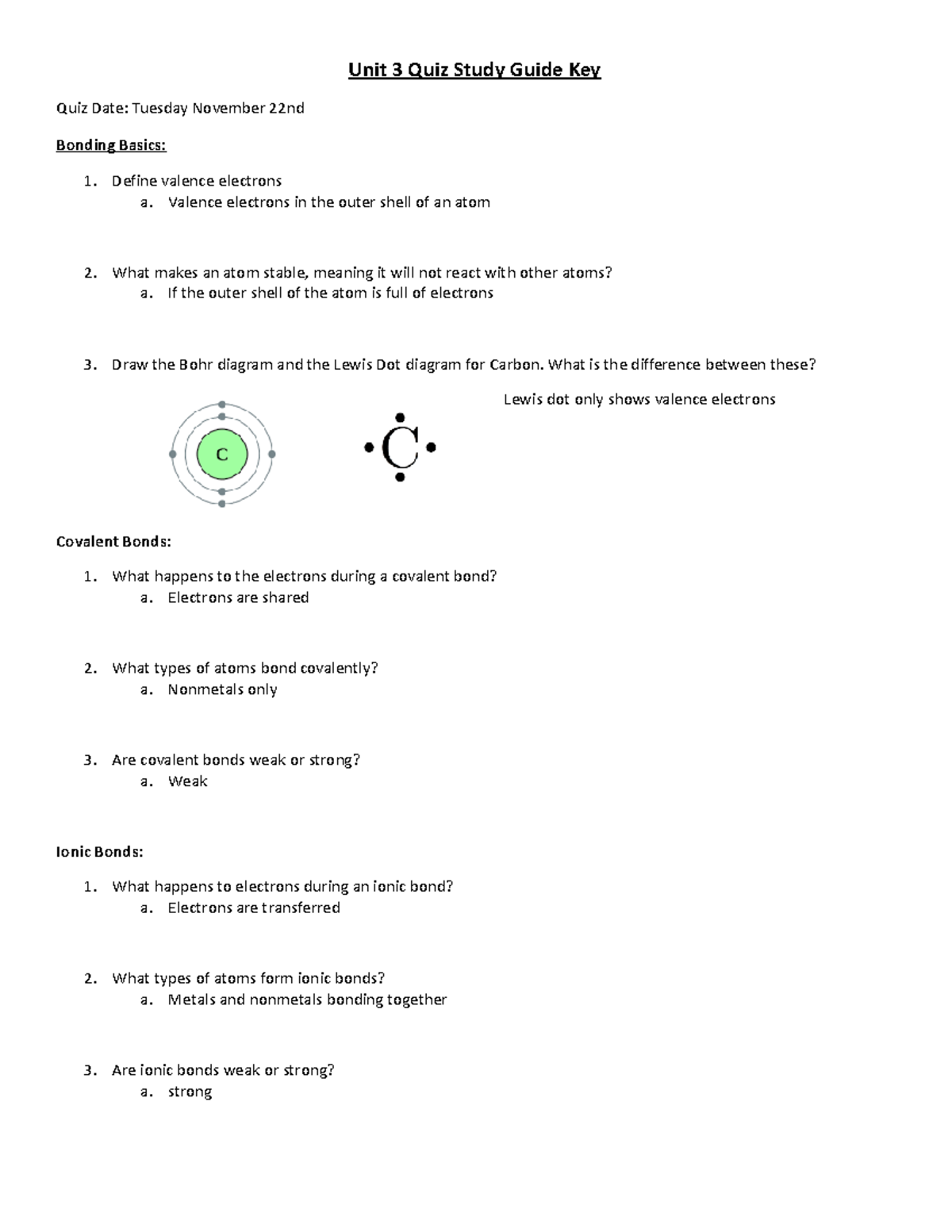 Unit 3 Study Guide Key Unit 3 Quiz Study Guide Key Quiz Date Tuesday