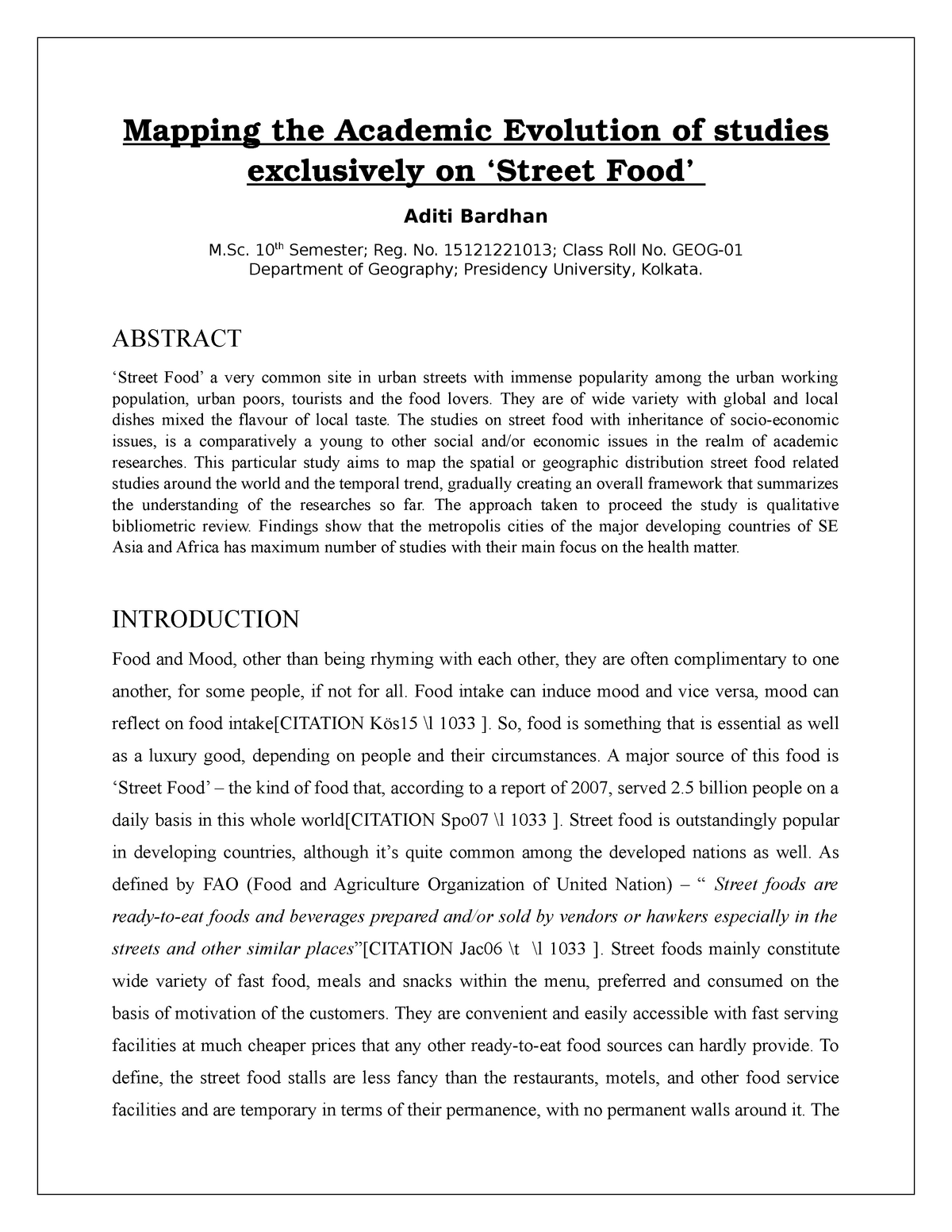 research paper on street food