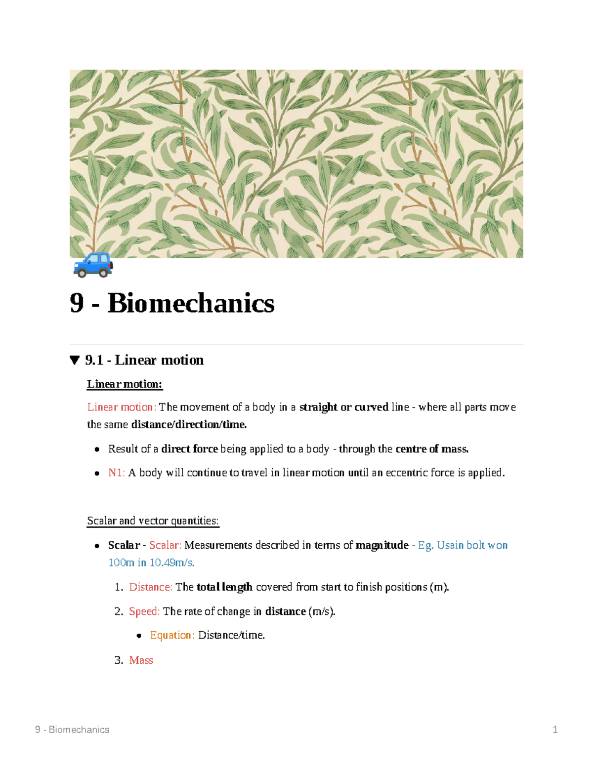 9 Biomechanics 🚙 9 Biomechanics 9 Linear motion Linear motion