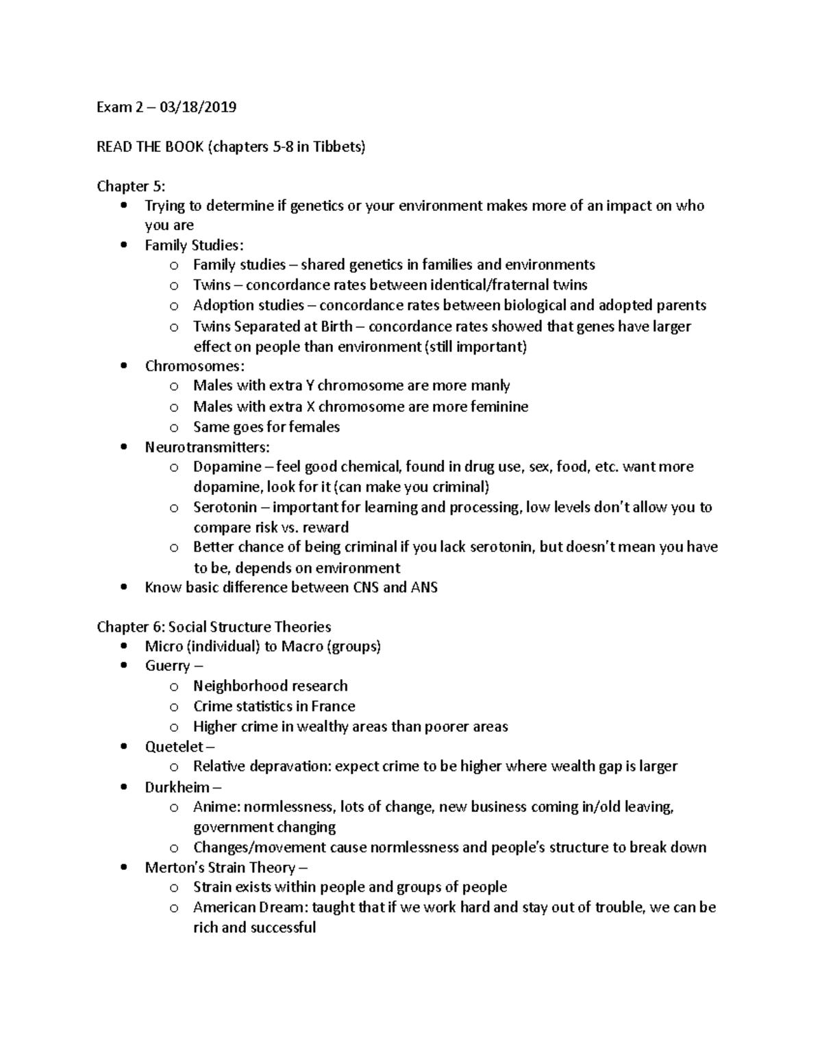 Exam 2 Review - Exam 2 – 03/18/ READ THE BOOK (chapters 5-8 in Tibbets ...