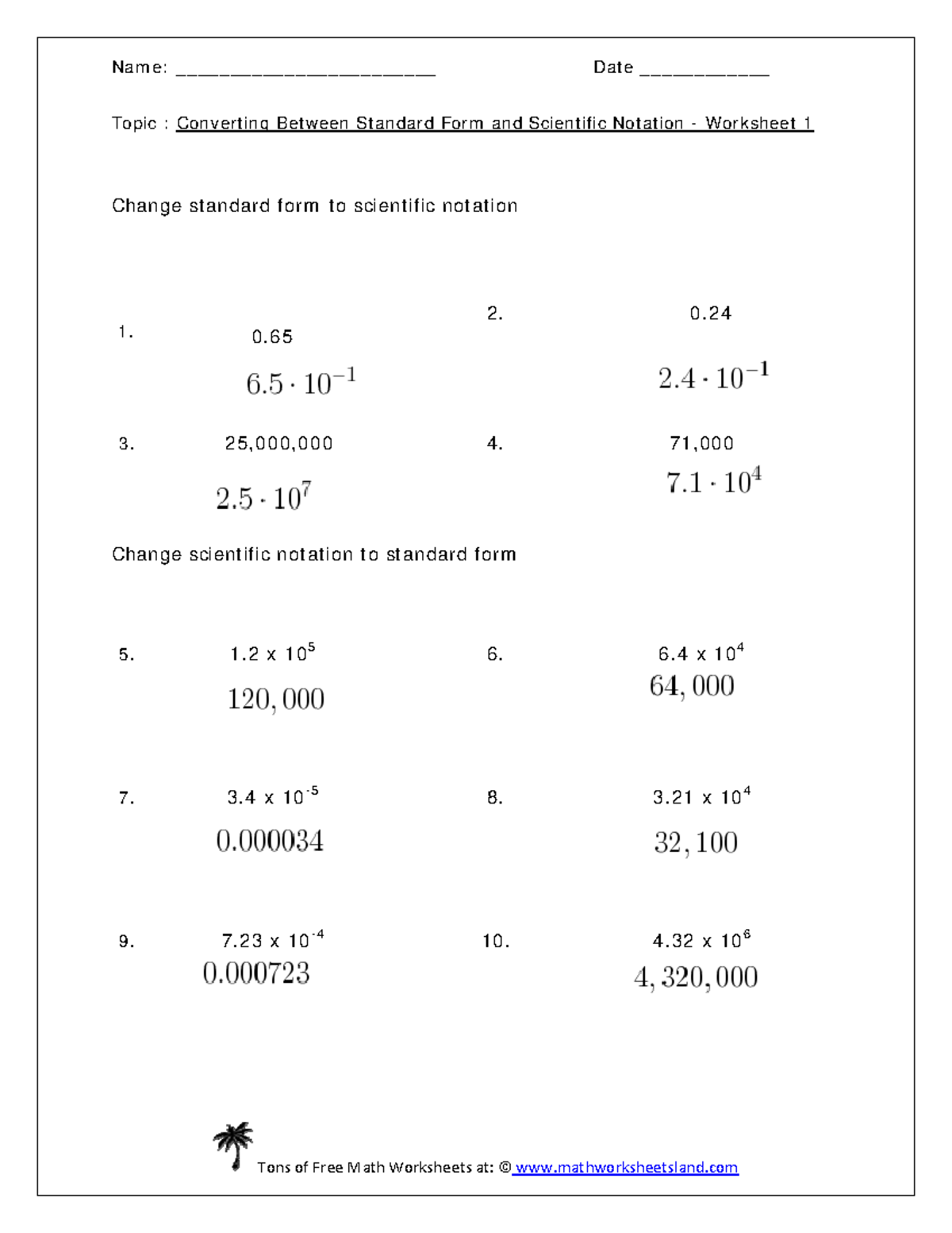 Standard and Scientific Notation - Change st andard form t o scient ...