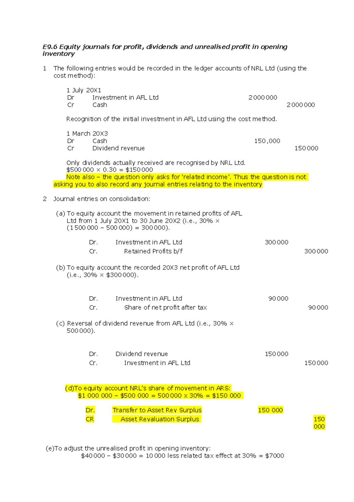 e9-question-e9-equity-journals-for-profit-dividends-and-unrealised