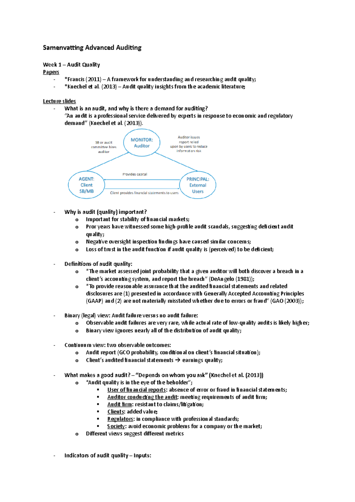 AA - Samenvatting Lecture Slides - Samenvatting Advanced Auditing Week ...