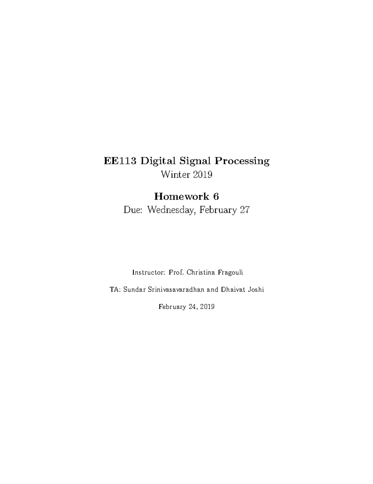 Hw6 - homework - EE113 Digital Signal Processing Winter 2019 Homework 6 ...