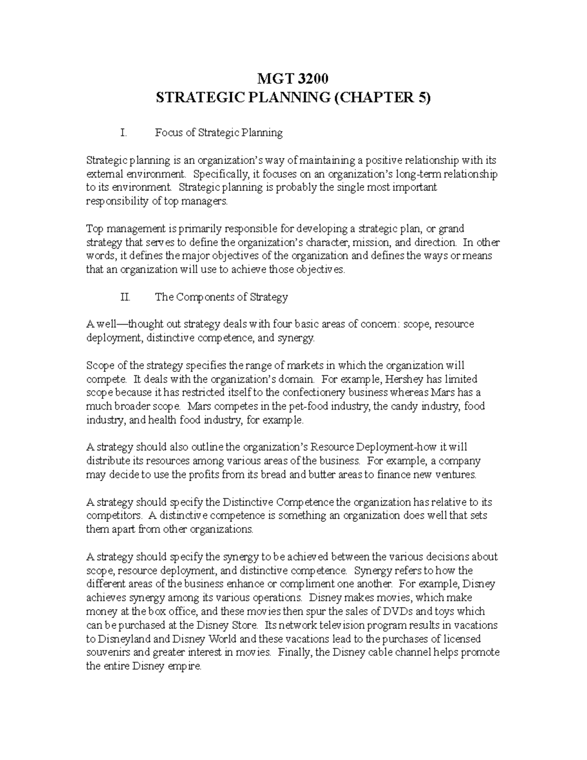 Strategic Planning Notes 2021 MGT 3200 STRATEGIC PLANNING (CHAPTER 5