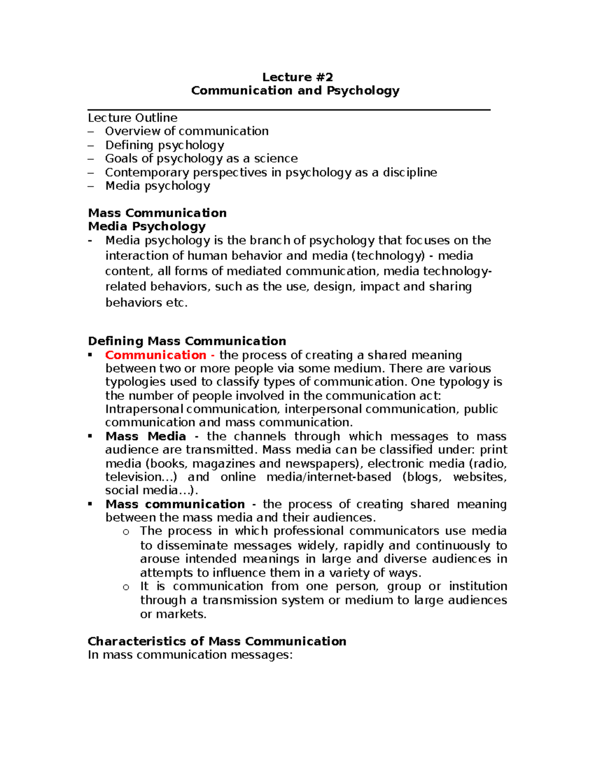 Lecture 2 notes - Good and comprehensive work - Lecture # Communication ...